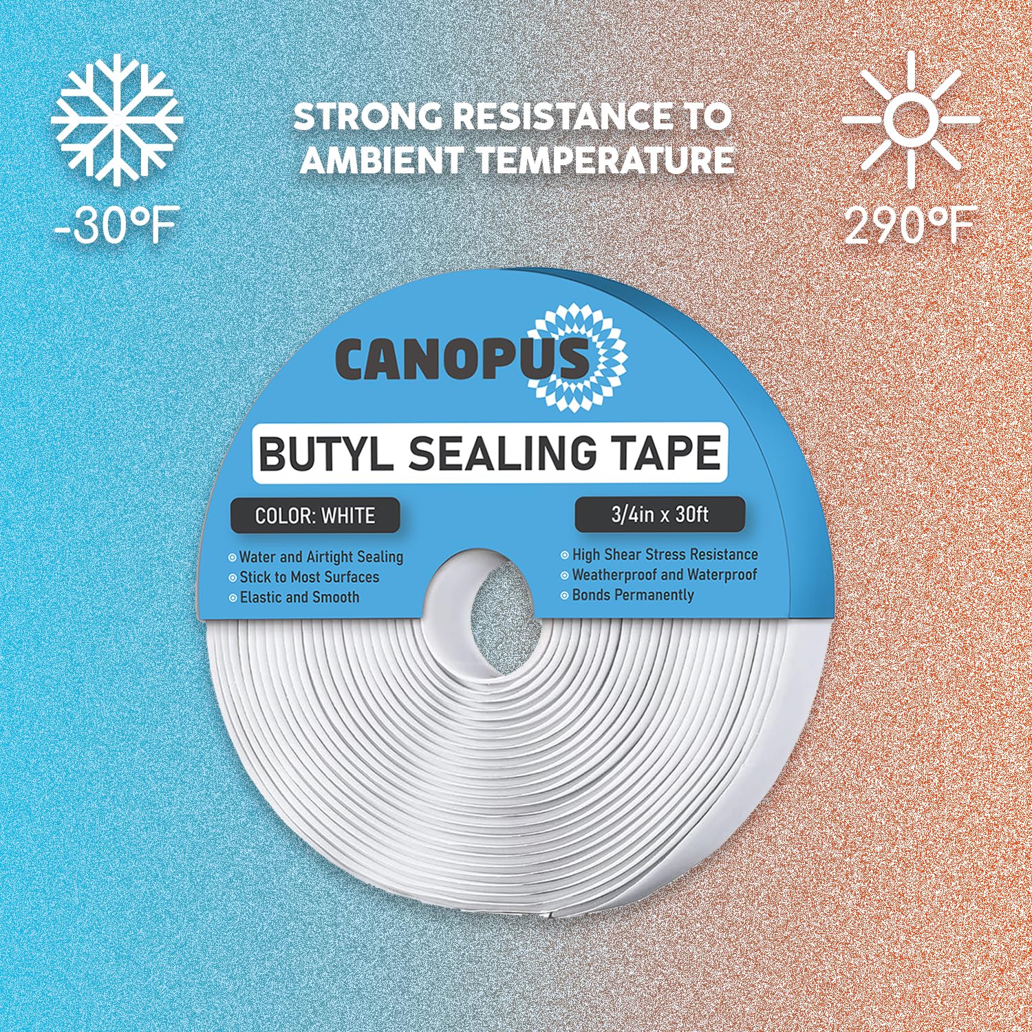 CANOPUS Butyl Klebeband für RV, Wohnwagen, Wohnmobil, Butylband Extra Stark Weiß (2mm x 20mm x 9,1m) Selbstklebend