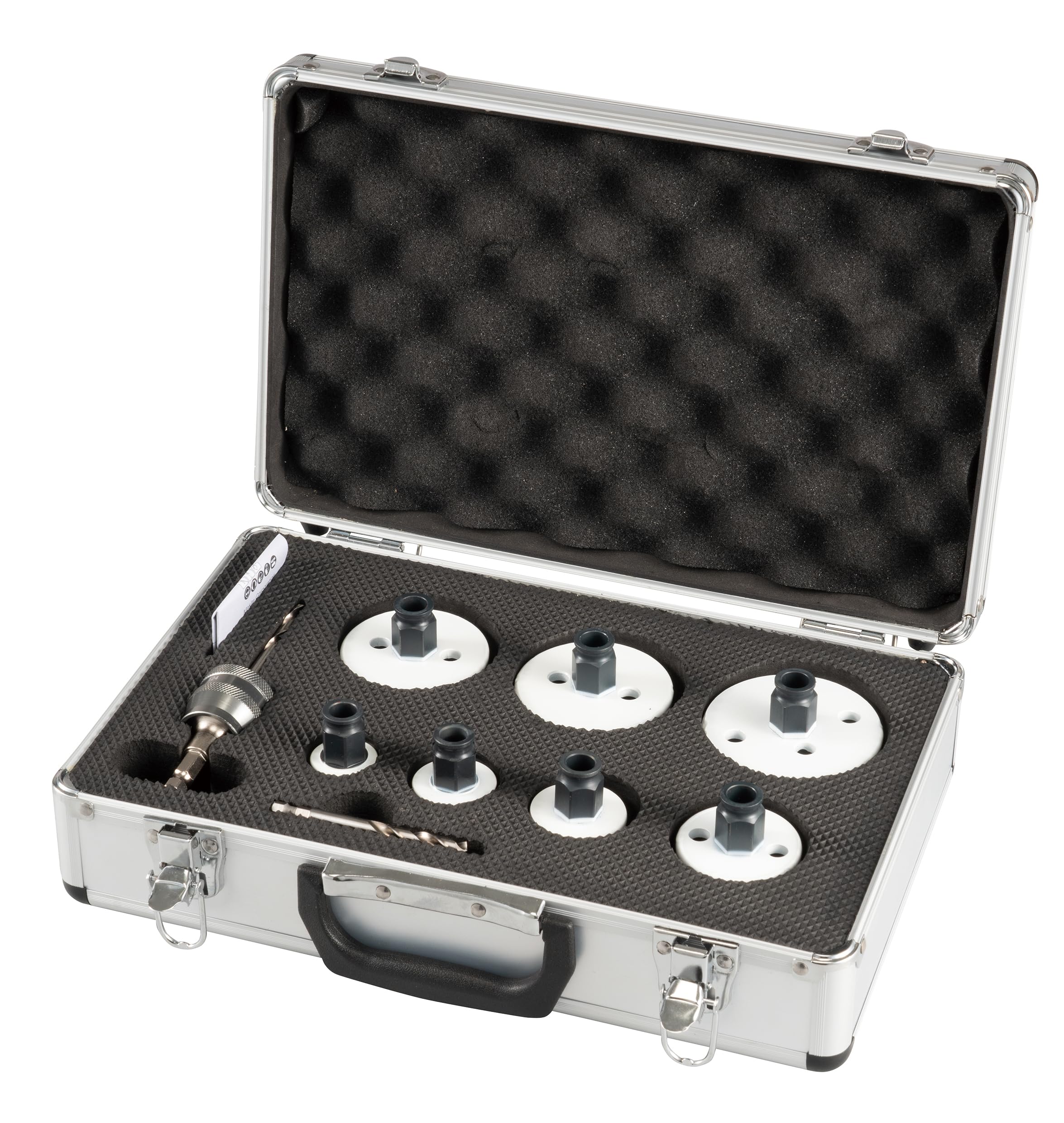Makita E-12295 - Set di 9 seghe a tazza universale (EZYCHANGE sistema di sgancio rapido Ø 25-76 mm, con valigetta per il trasporto, adattatore con attacco a 6 punte, con punta di centraggio)