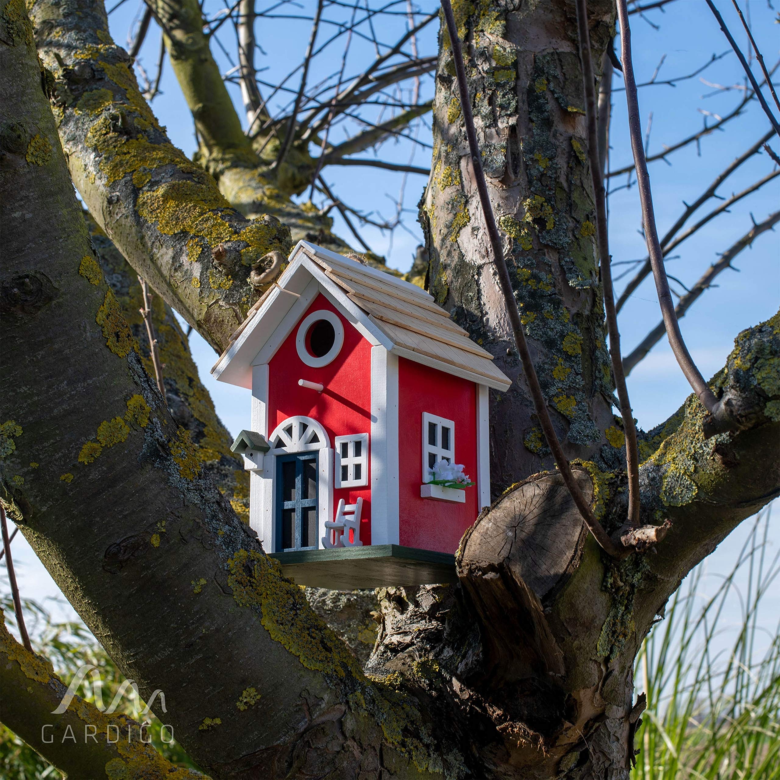 GARDIGO® Maison d'oiseaux - Nichoir en Forme de Maison de Campagne | Abris d'Oiseau Décorative à Suspendre pour Jardin, Balcon, Terrasse I Nichoir Maisonnette d'oiseaux au Style Suédois.