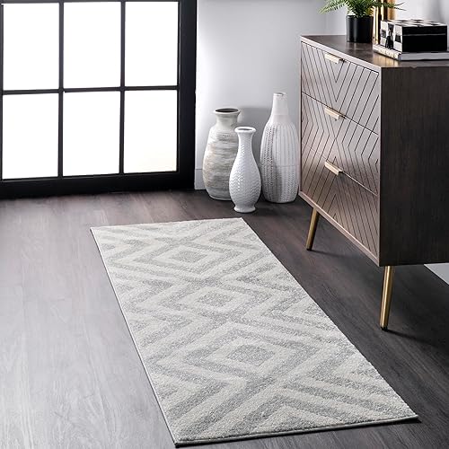 nuLOOM Alfombra geométrica Zadie, 2 x 6 pies, gris claro