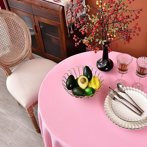 Miniatura 5 de MEANMOY Mantel redondo resistente al agua y a las manchas color rosa de 210 GSM para mesa circular  Mantel sólido pequeño de 48 pulgadas en tela de