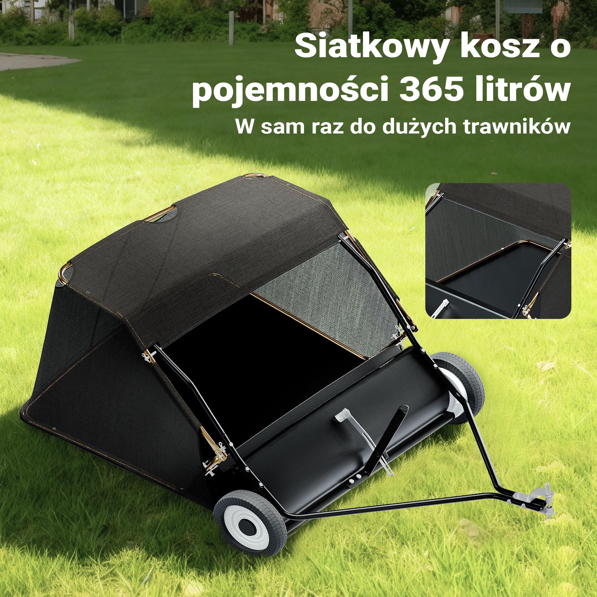 Wiltec Zamiatarka do liści i trawy do traktorka i quada 105 cm, zbieracz do liści z koszem 365 l, wytrzymała konstrukcja idealna do dużych terenów