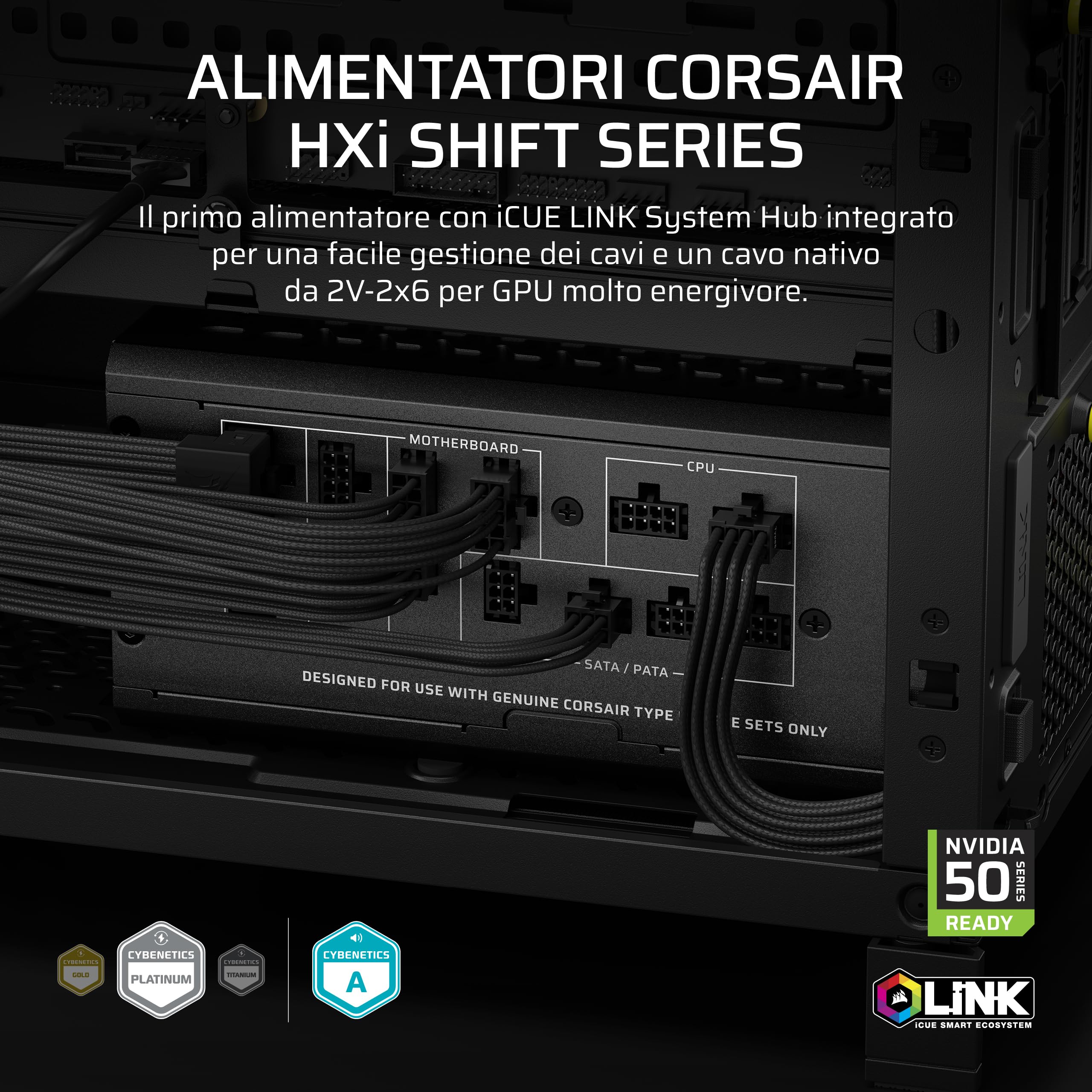 CORSAIR HX1500i SHIFT Alimentatore ATX completamente modulare – Nero | Hub di sistema iCUE LINK integrato, doppi cavi nativi 12V 2x6, ATX 3.1 e PCIe 5.1, Cybenetics Platinum