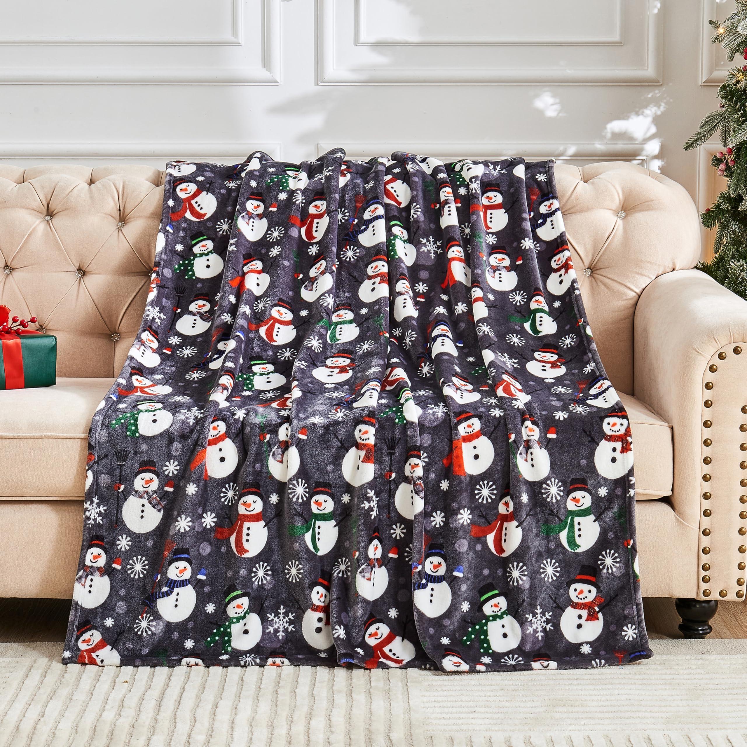Edenleaf Christmas Blanket Soft Cozy Snowman Blanket, Christmas Throw Blankets for Couch Bed Home Decor Gifts, Fuzzy Warm Winter Holiday Throw Blanket 60"x80"