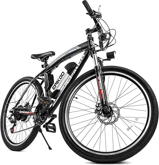EPIKGO Electric Bike 250W Motor Powered Mountain Bicycle 26" Tire, 20MPH Adult Ebike with P.A.S and 21 Speed-Gear Shifter 36V/8AH Removable Lithium Battery, Black, Standard (EG000045)
