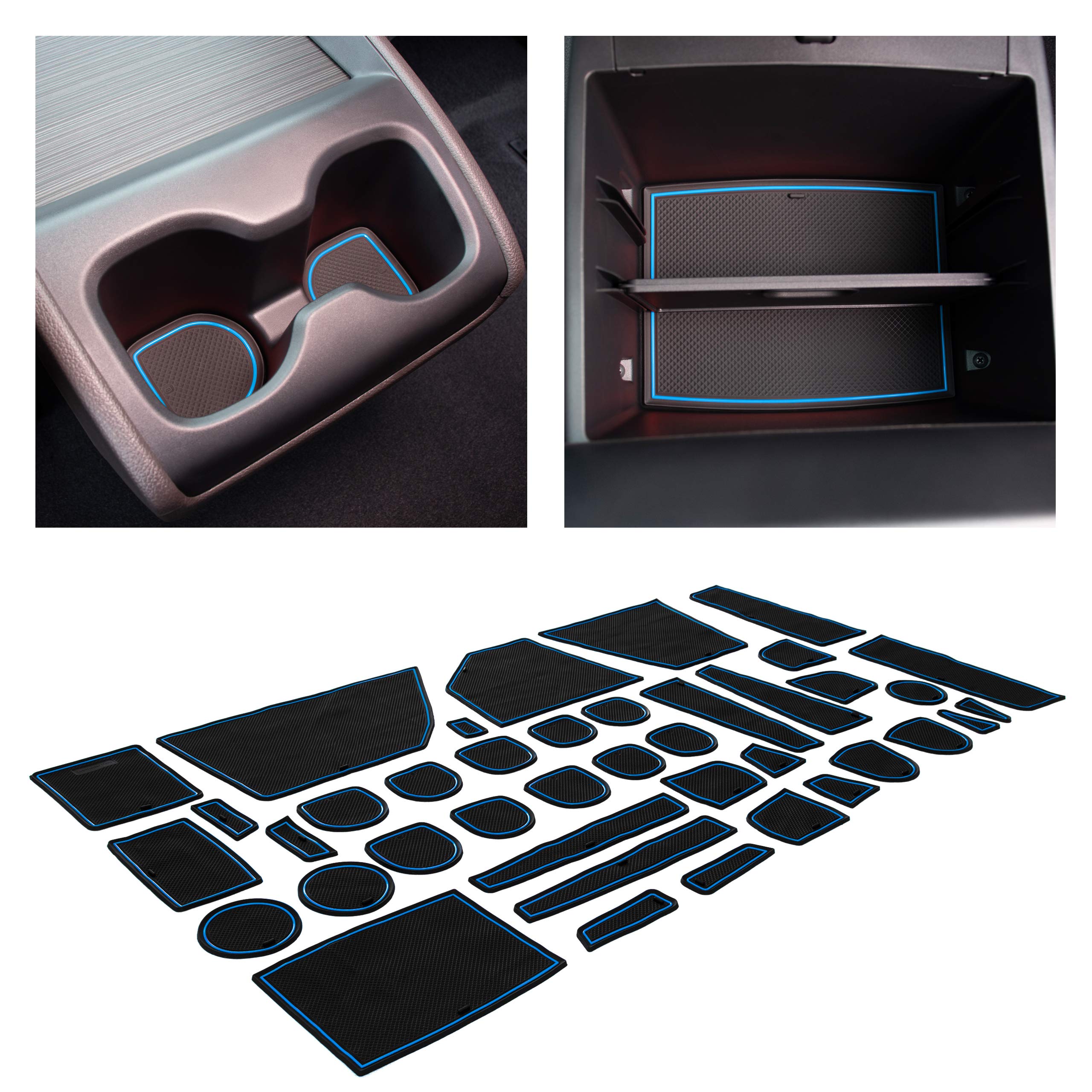 CupHolderHero fits Honda Odyssey Accessories 2018-2023 Premium Custom Interior Non-Slip Anti Dust Cup Holder Inserts, Center Console Liner Mats, Door Pocket Liners 40pc Set (Blue Trim)