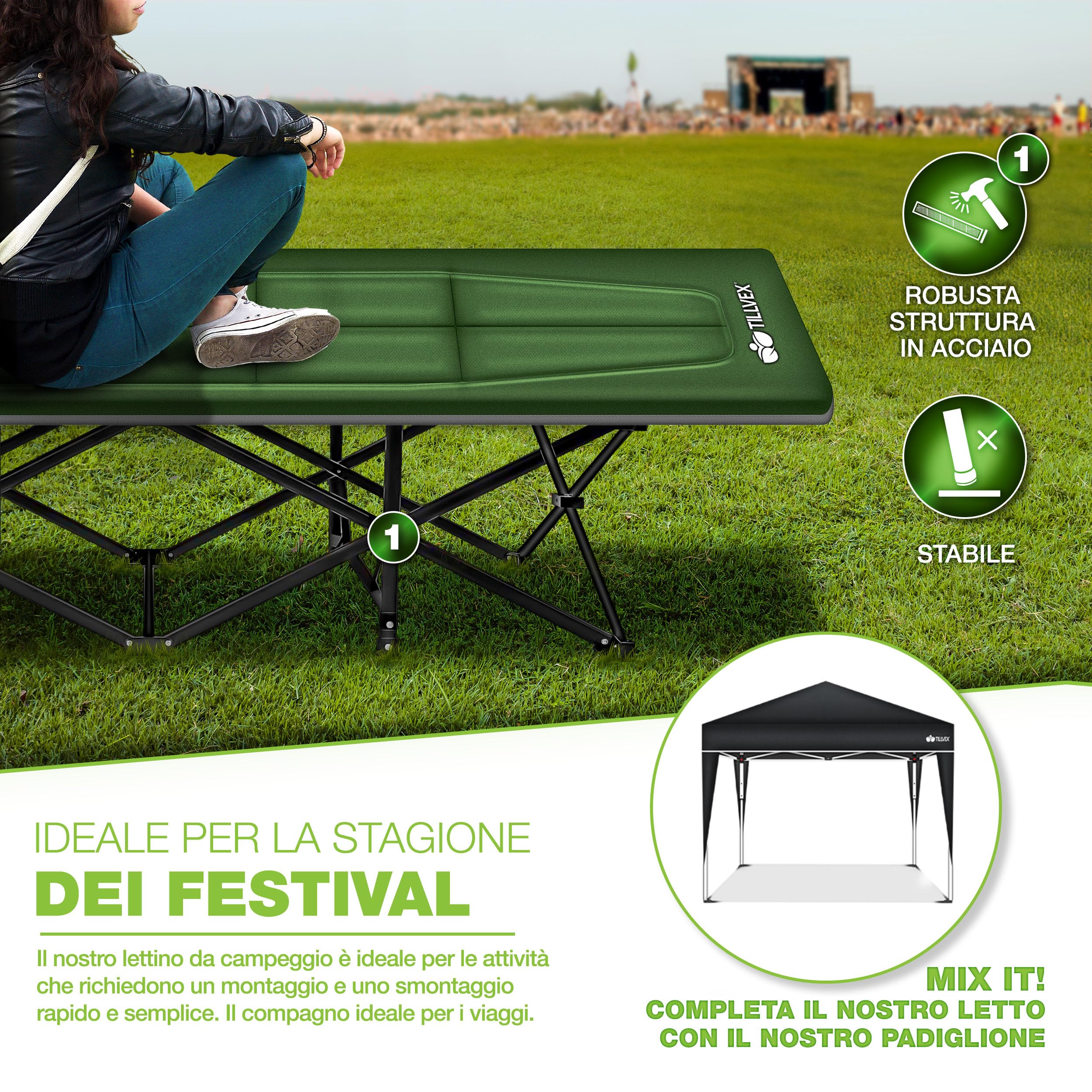 Outsunny Lettino Da Campeggio Con Materasso Cuscino Sacco Letto - Foto 5