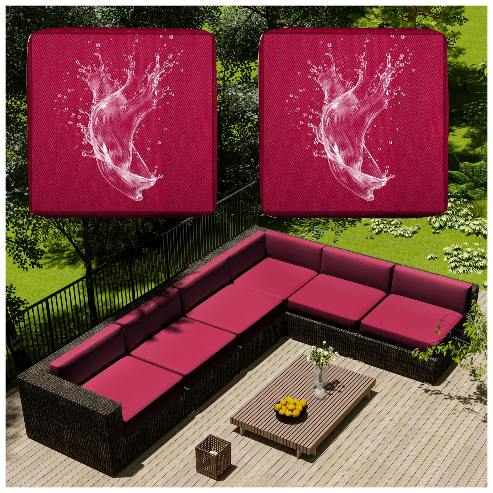 1/2/4 Pcs Patio Cushion Covers Waterproof โ Outdoor Rattan Furniture Cushion Replacement Slipcovers with Zipper for L-Shaped Garden Sofa or Corner Couch (Magenta,50x45cm 2 pcs) โ image 1