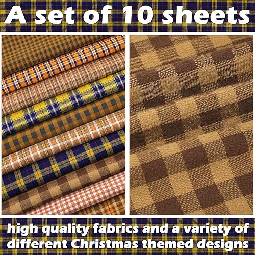 Miniatura 5 de 10 piezas de tela de otoño de 18 x 22 pulgadas a cuadros hechos en casa, cuadrados precortados de tela de Acción de Gracias para álbumes de