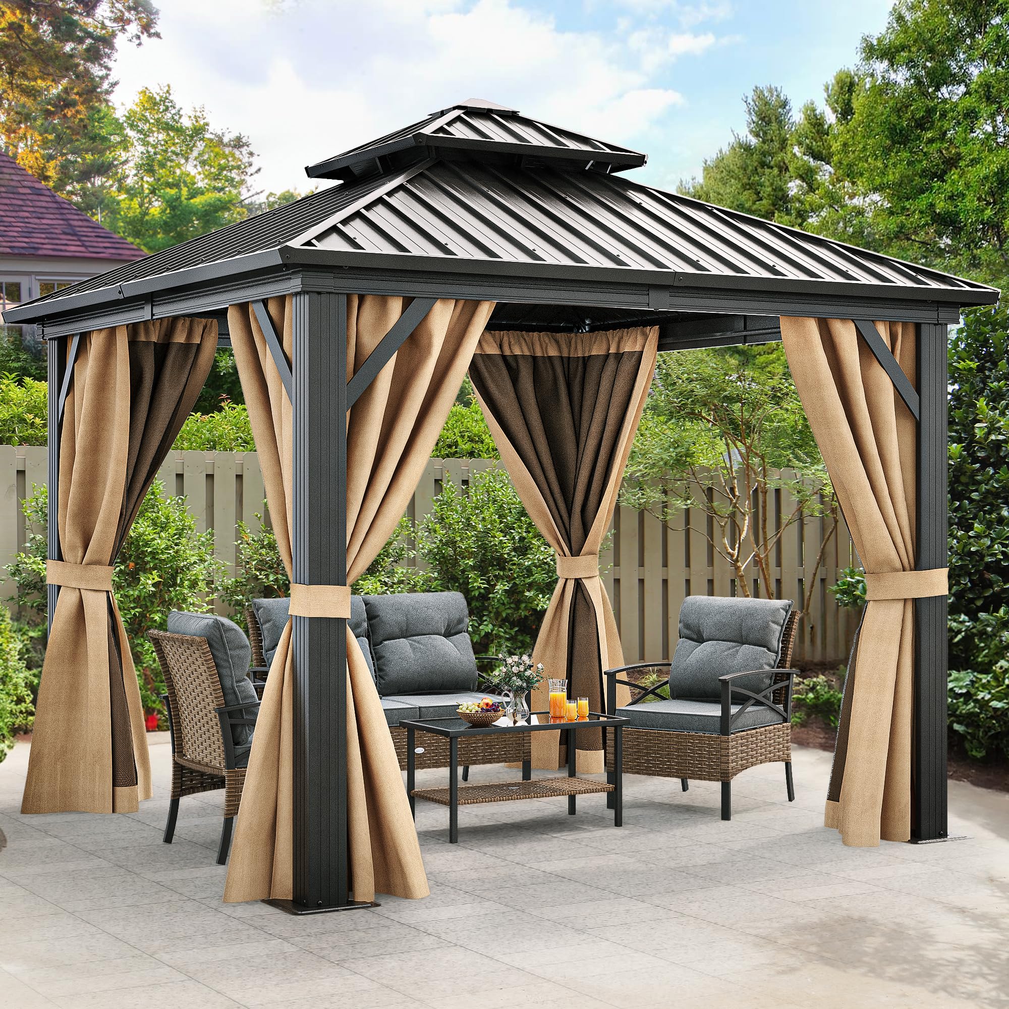 Amazon.com : YITAHOME 10x10ft Gazebo Hardtop Double Roof Canopy w