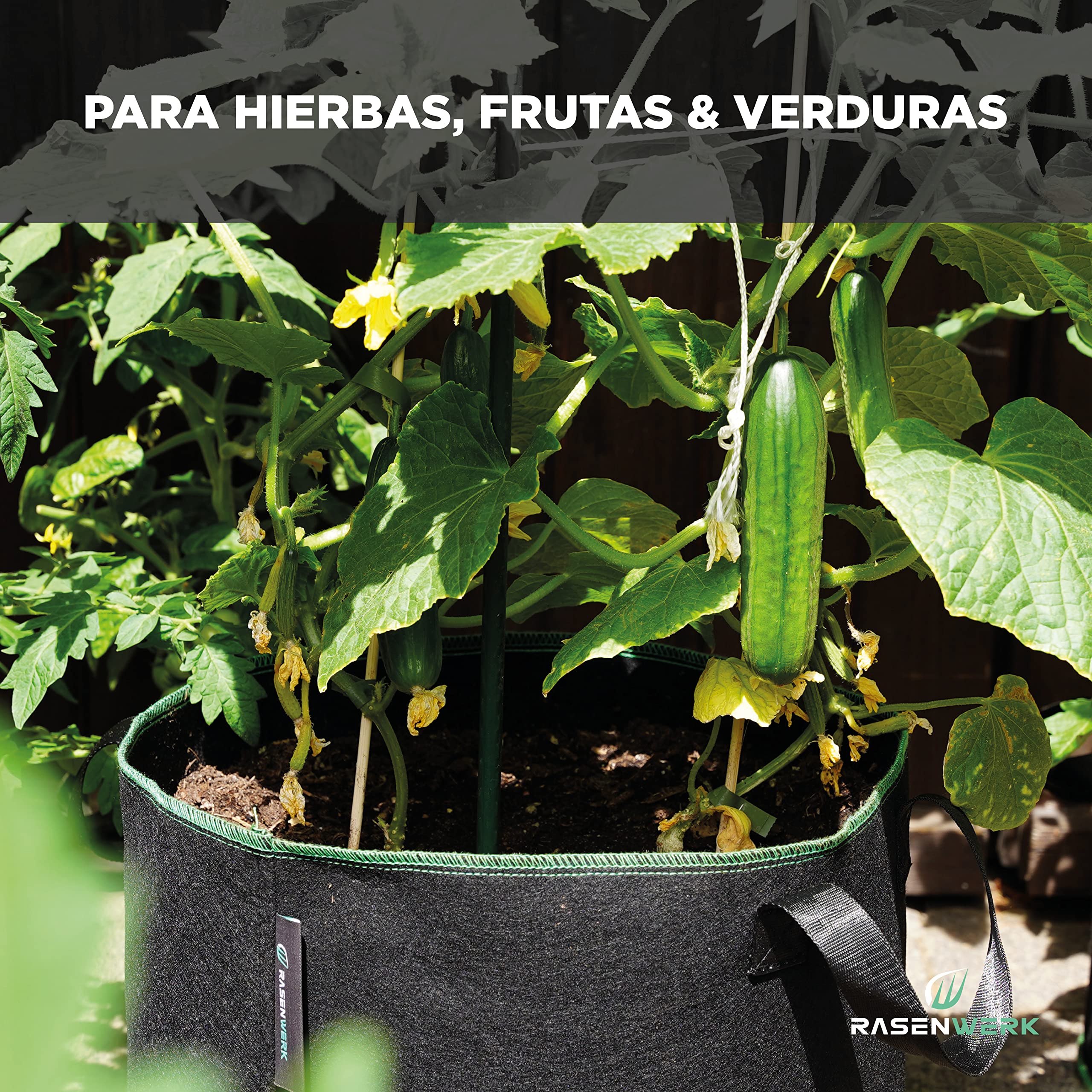 Bolsa para Plantas de 20 litros de Tela no Tejida - Bolsa para Plantas de jardín, Invernadero y balcón - Bolsa para Flores, Tomates y Plantas - Alternativa Ideal a la Maceta - 5 Piezas