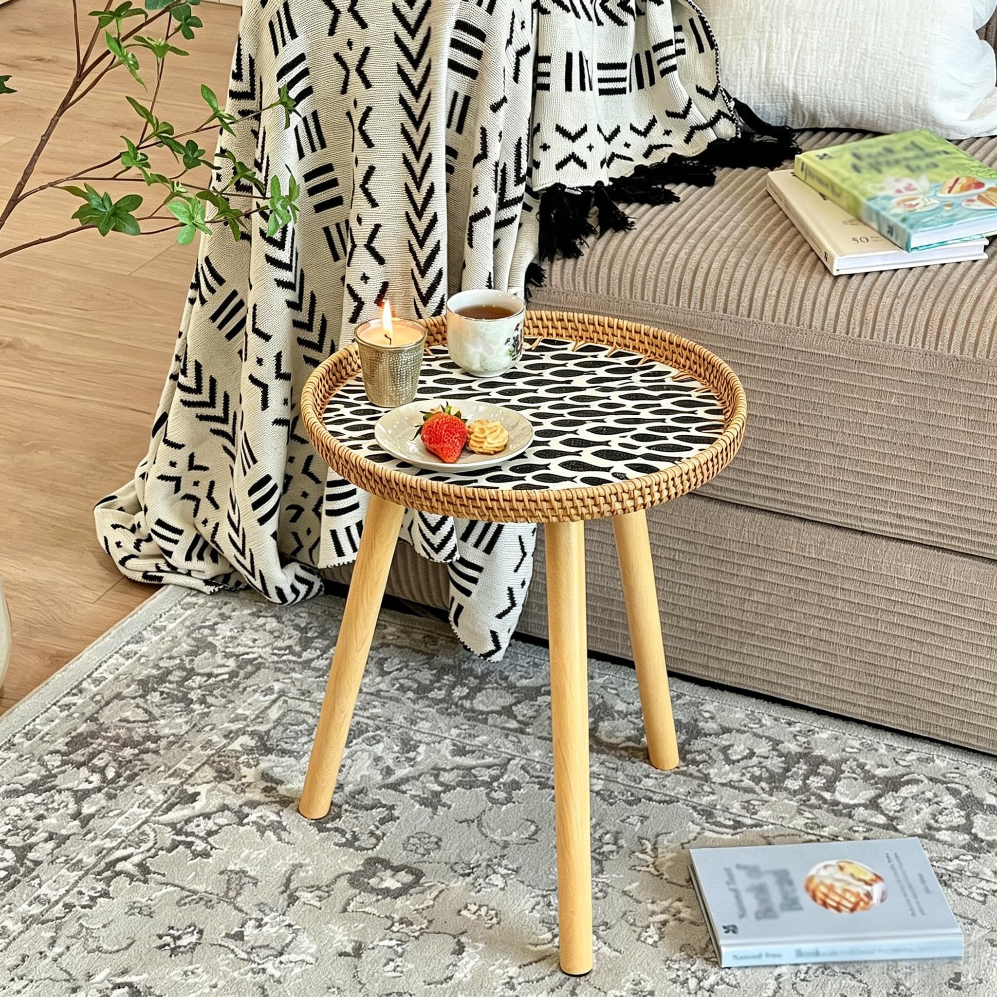 Amazon.com: DONZIKLE Rattan Round Side Table, Mother of Pearl