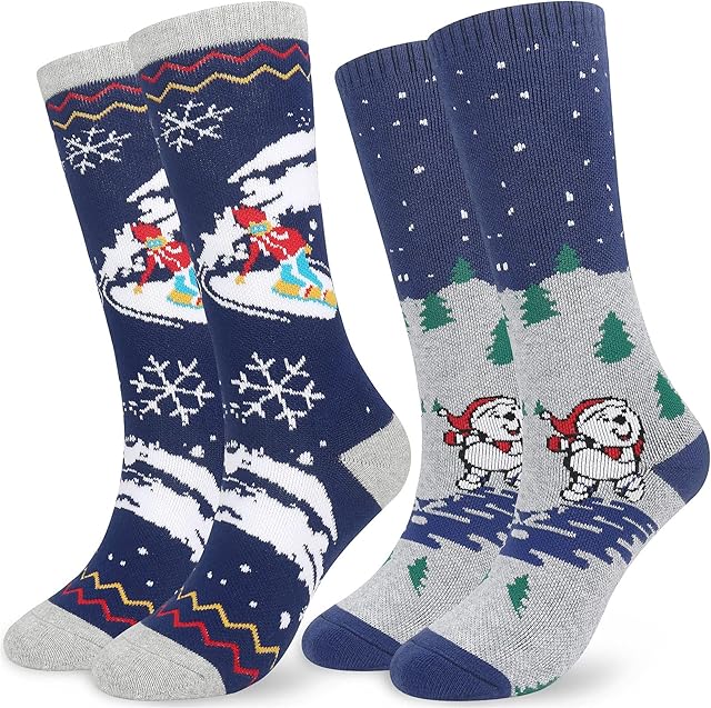 srclo Kids Thermal Ski Sports Winter Socks,2 Pairs Knee High Colorful Skiing Snowboarding Walking Warm Socks for 5-15 Years Old Youth Boys Girls UK Child Size 8.5J-2/EU26-34.