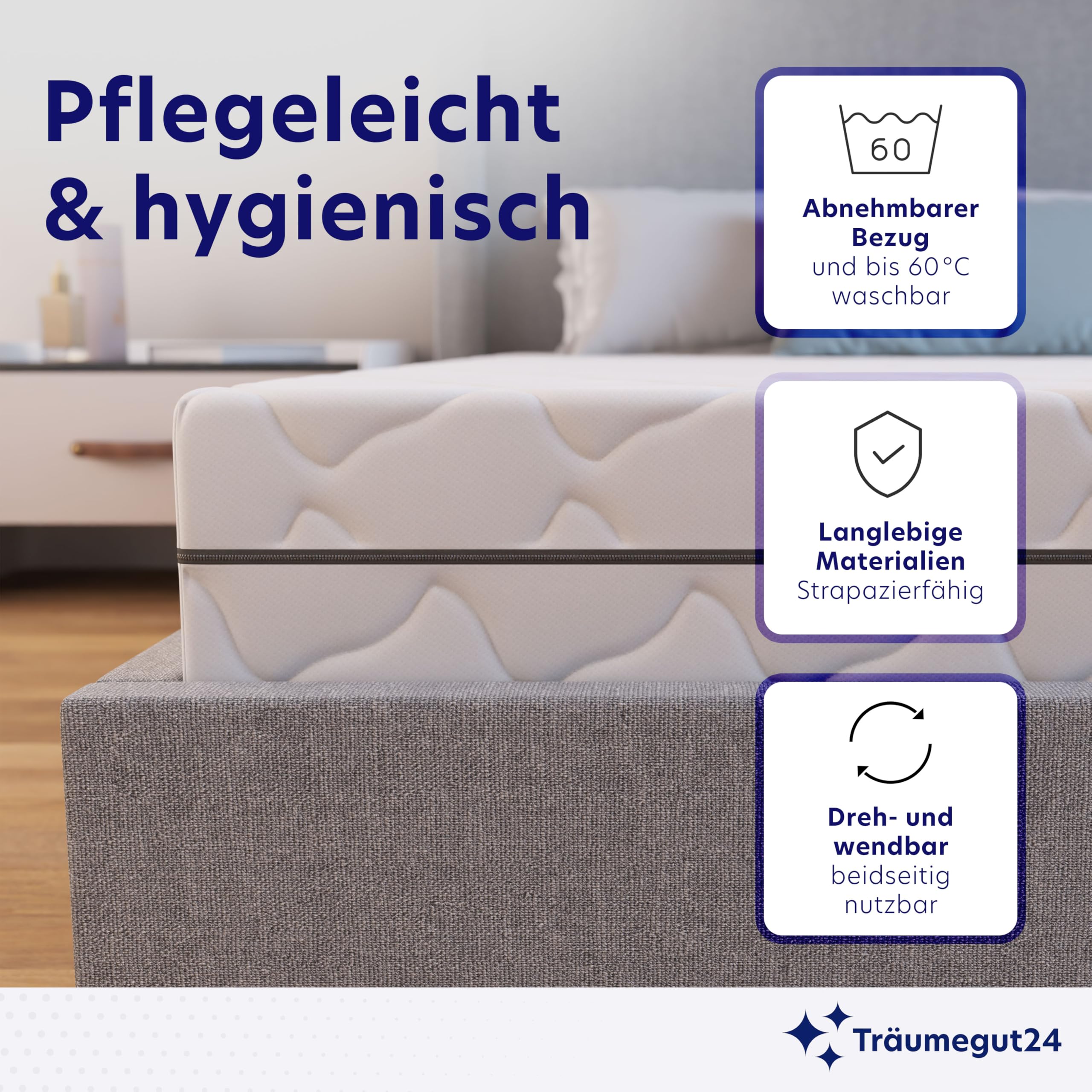 Träumegut24 Taschenfederkern Matratze 120 x 200 cm | 21 cm Höhe | Größe + Härtegrad wählbar | 7-Zonen-System für ergonomisches Liegen | Oeko-TEX Zertifiziert | (120x200, H3)