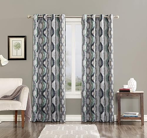 Miniatura 5 de Sun Zero Burbank Geométrico Ogee Acuarela Imprimir Panel de cortina de ojal con eficiencia energética 54 x 63 Lino Paquete de 1