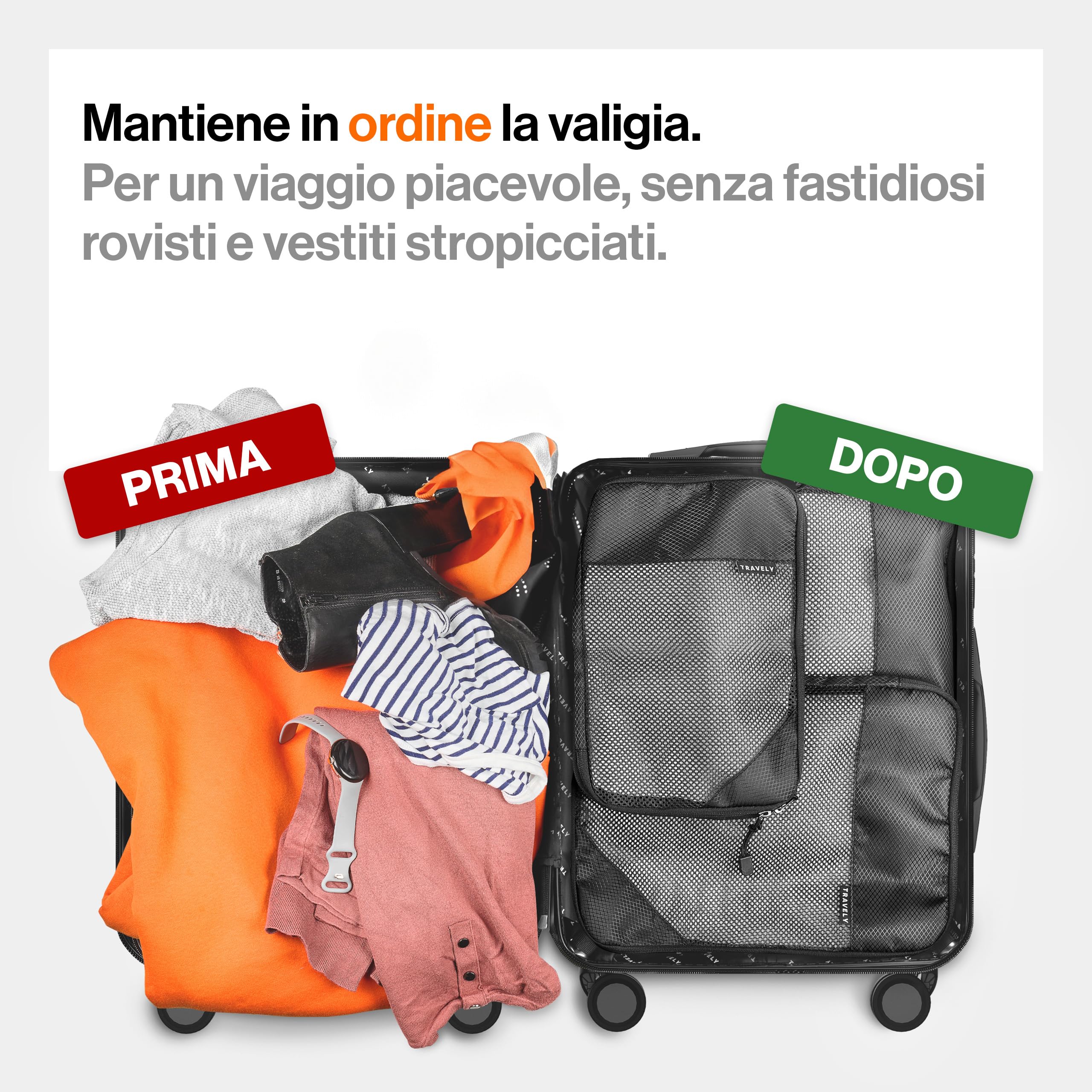 Organizer A Compressione Per Valigia E Zaino - Cubi Da Viaggio Per Abiti (Modello A)