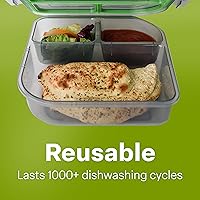 Vista 6 de Contenedor pequeño de 3 compartimentos para llevar, 8" x 8" x 2-1/2", reutilizable, apto para microondas, certificado NSF, humo/verde