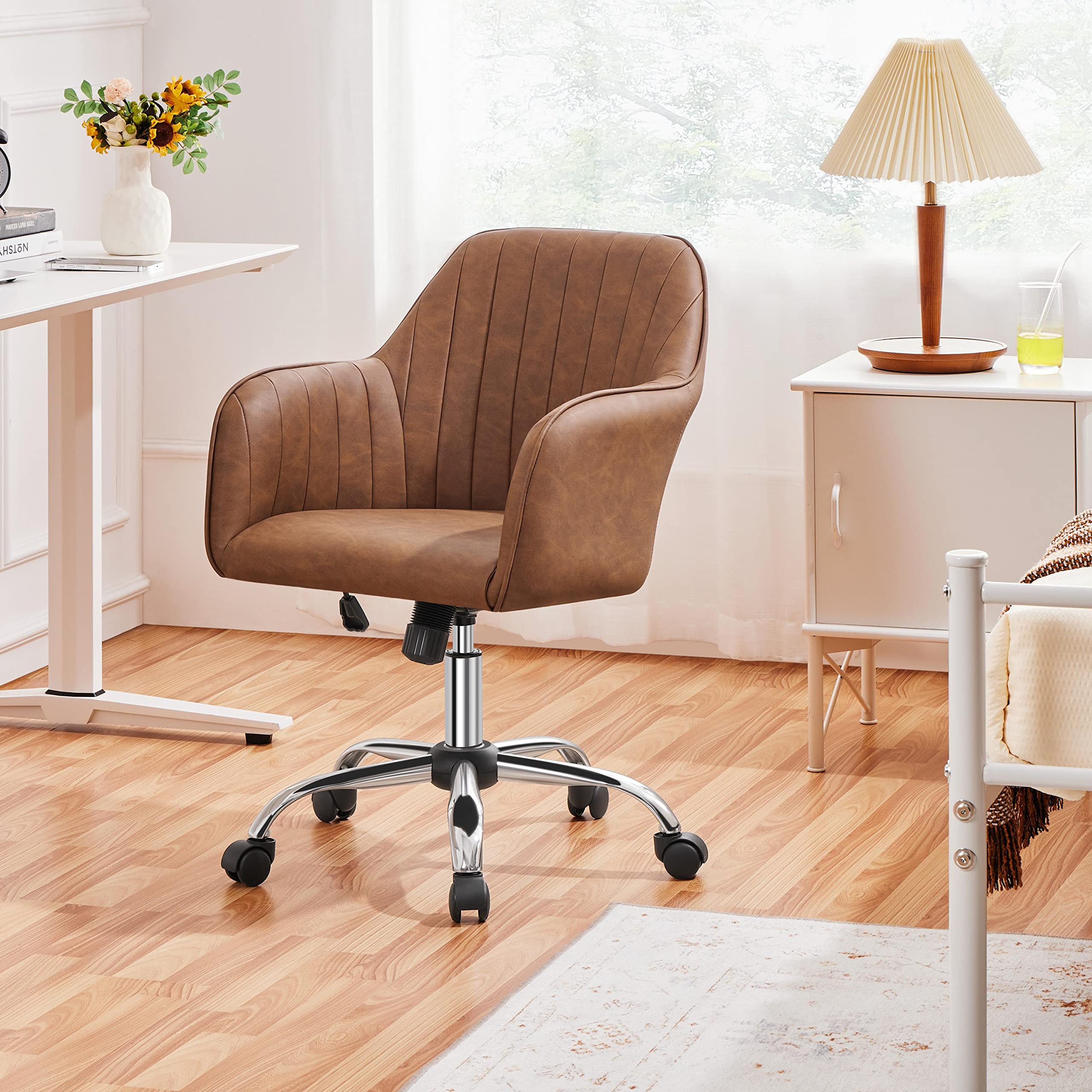 Abician Chaise Bureau Design Fleur Fauteuil de Bureau en Similicuir avec Dossier Arrondi Inclinable Hauteur Réglable pour Chambre Bibliothèque