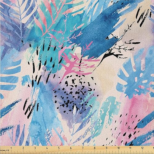 Miniatura 14 de Ambesonne The Yard, tela floral de ensueño de The Yard, flores retro onduladas con estampado abstracto de aura bohemia, tela de microfibra para