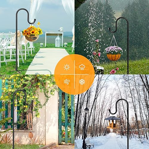 Miniatura 7 de HIEDUYT Ganchos de pastor ajustables para exteriores con base de 5 puntas, ganchos de pastor para poste de soporte al aire libre para comedero de