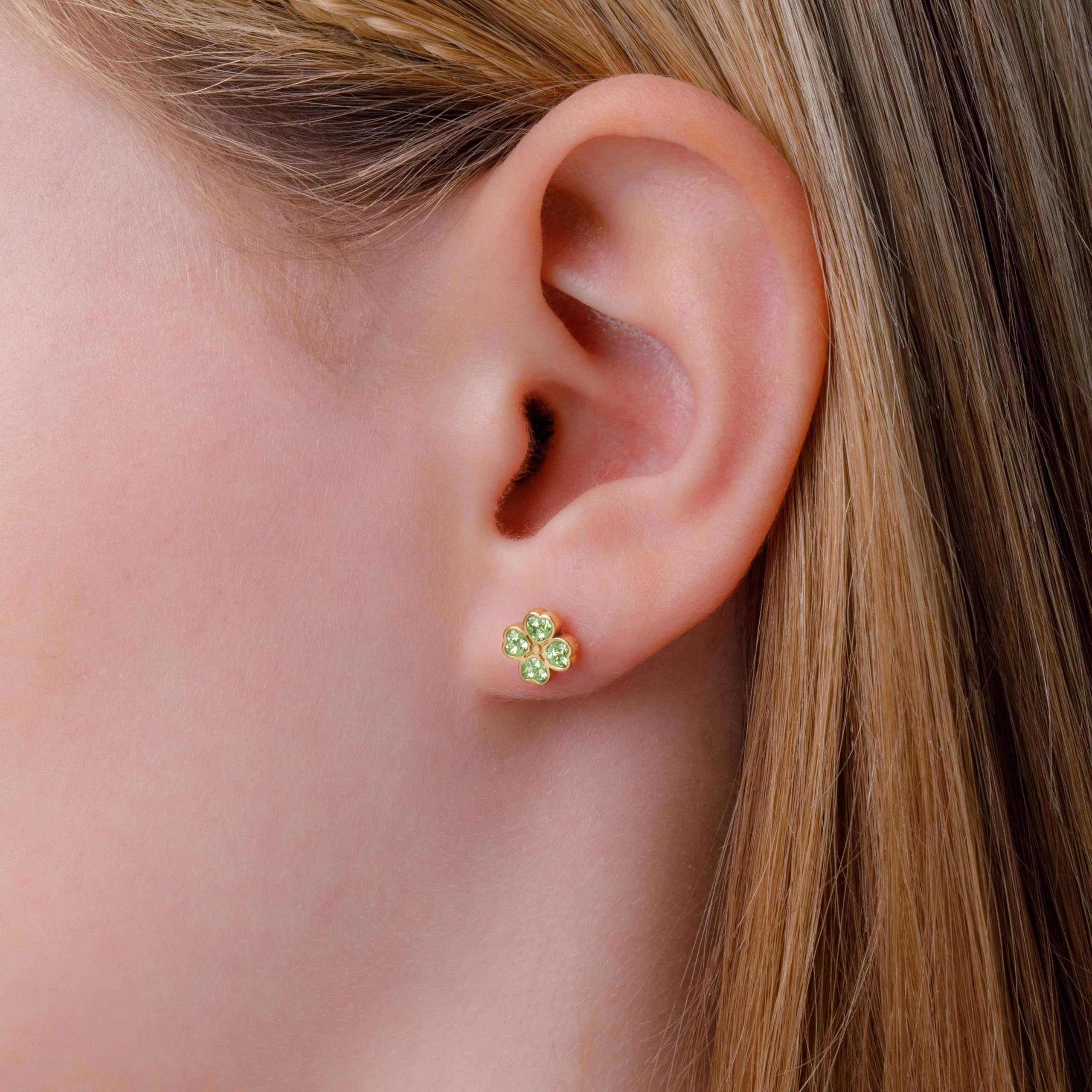 Disney Pendientes de Minnie con Trébol y Circonitas de Acero iInoxidable para Niñas, talla única