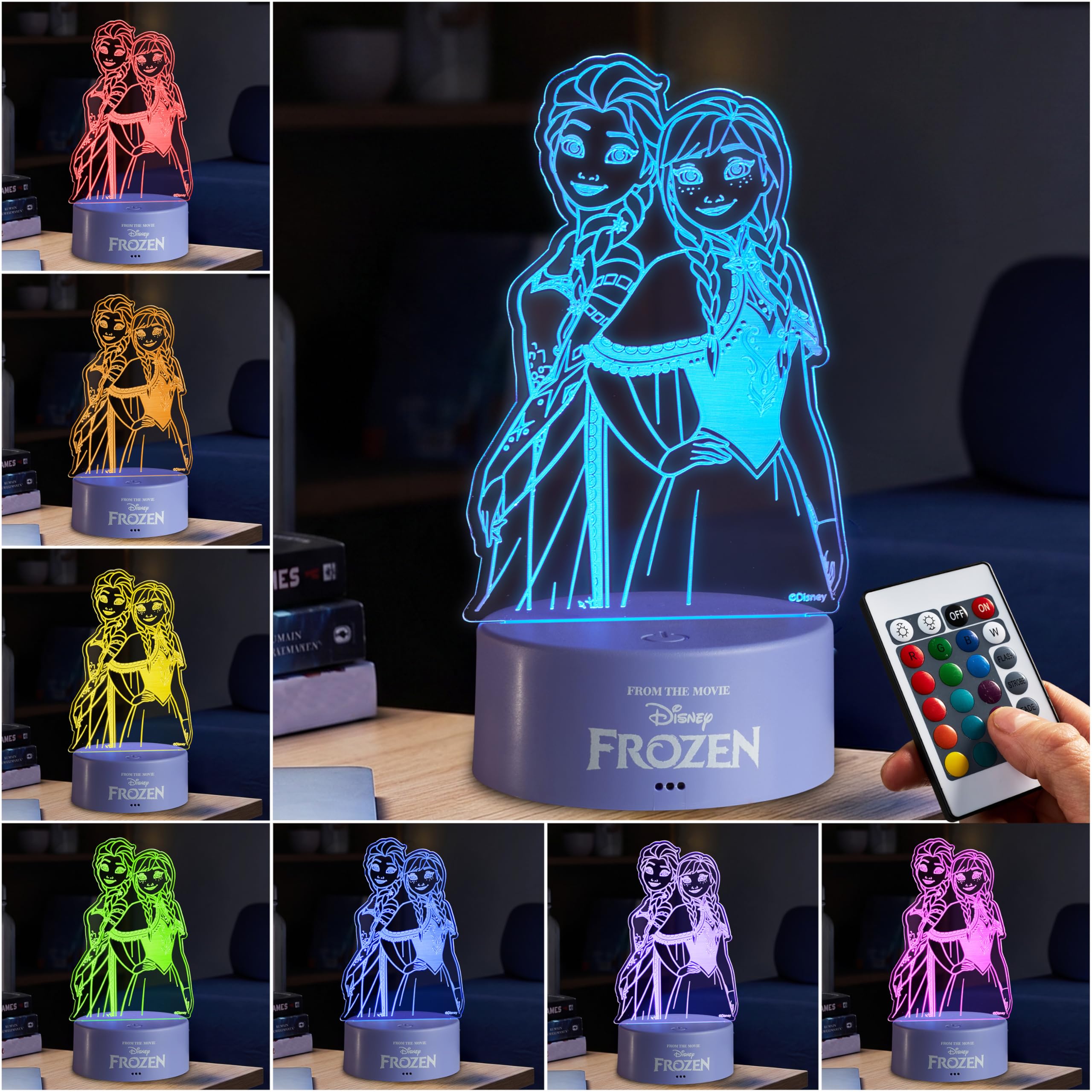 Get Trend Disney Frozen LED Night Light, Bedside Table Desk Lamp with Adjustable Brightness, USB & Battery-Powered Lamp with 16 Colours & 4 Modes (Multi Frozen)