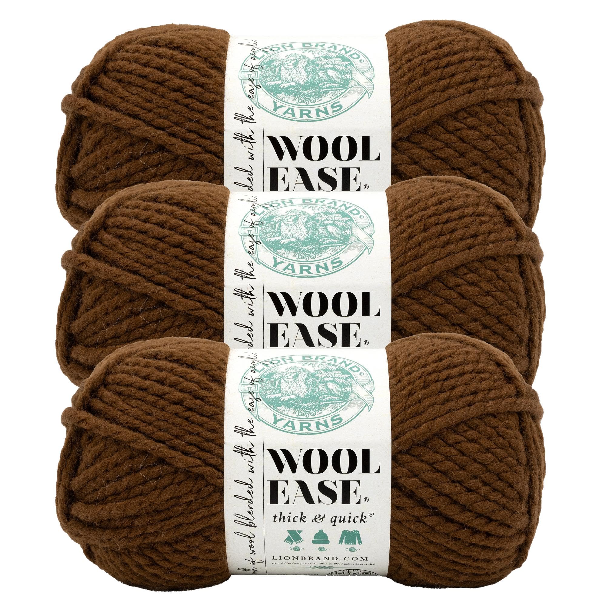 Lion Brand Yarn, Wool-Ease Thick &amp; Quick Yarn, Gingerbread, Brown, 3 Pack