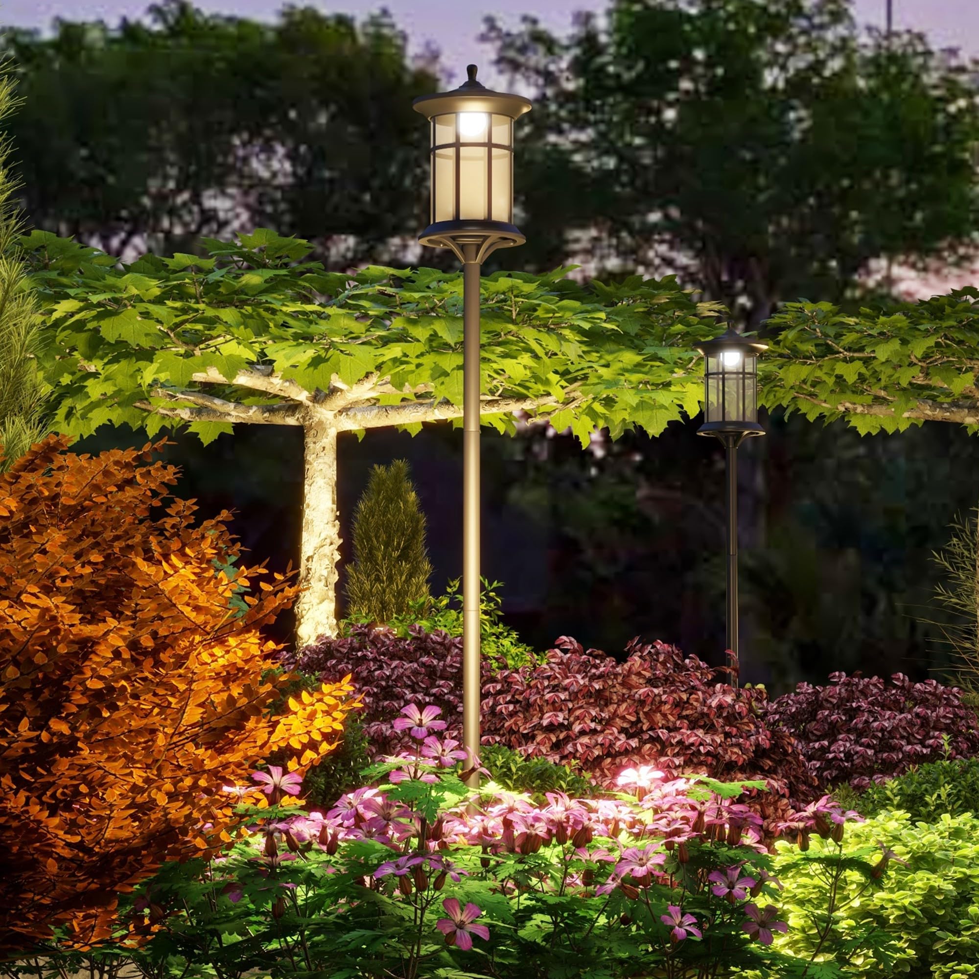 Outsunny Lampione Solare da Giardino Alto 184cm, Lampioncino da Esterno LED Grado di Protezione IP44, Nero