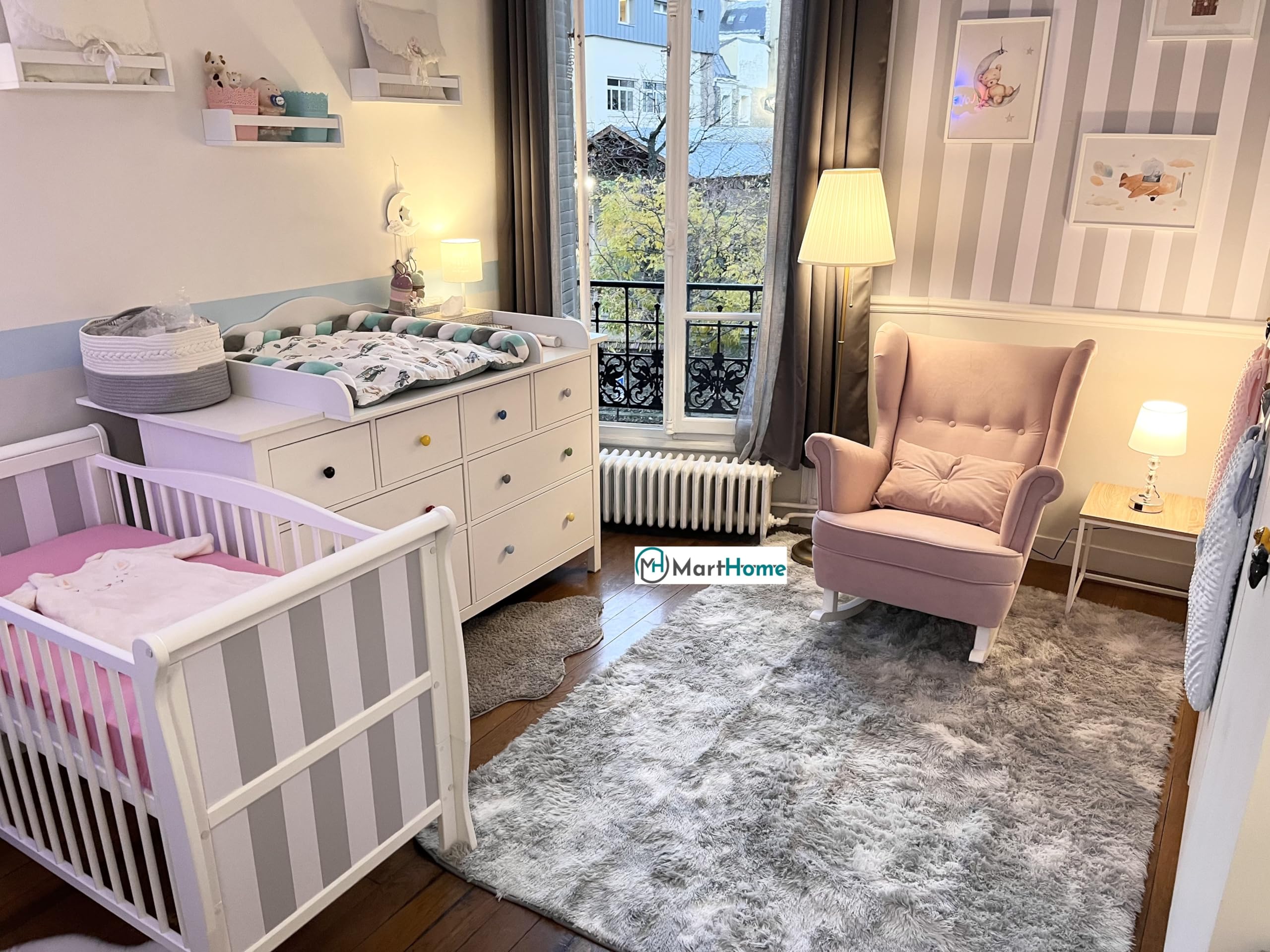 Poltrona Dondolo MARCO – Sedia Relax In Stile Scandinavo, Imbottita, Per Allattamento E Salotto, 104x95x84 Cm