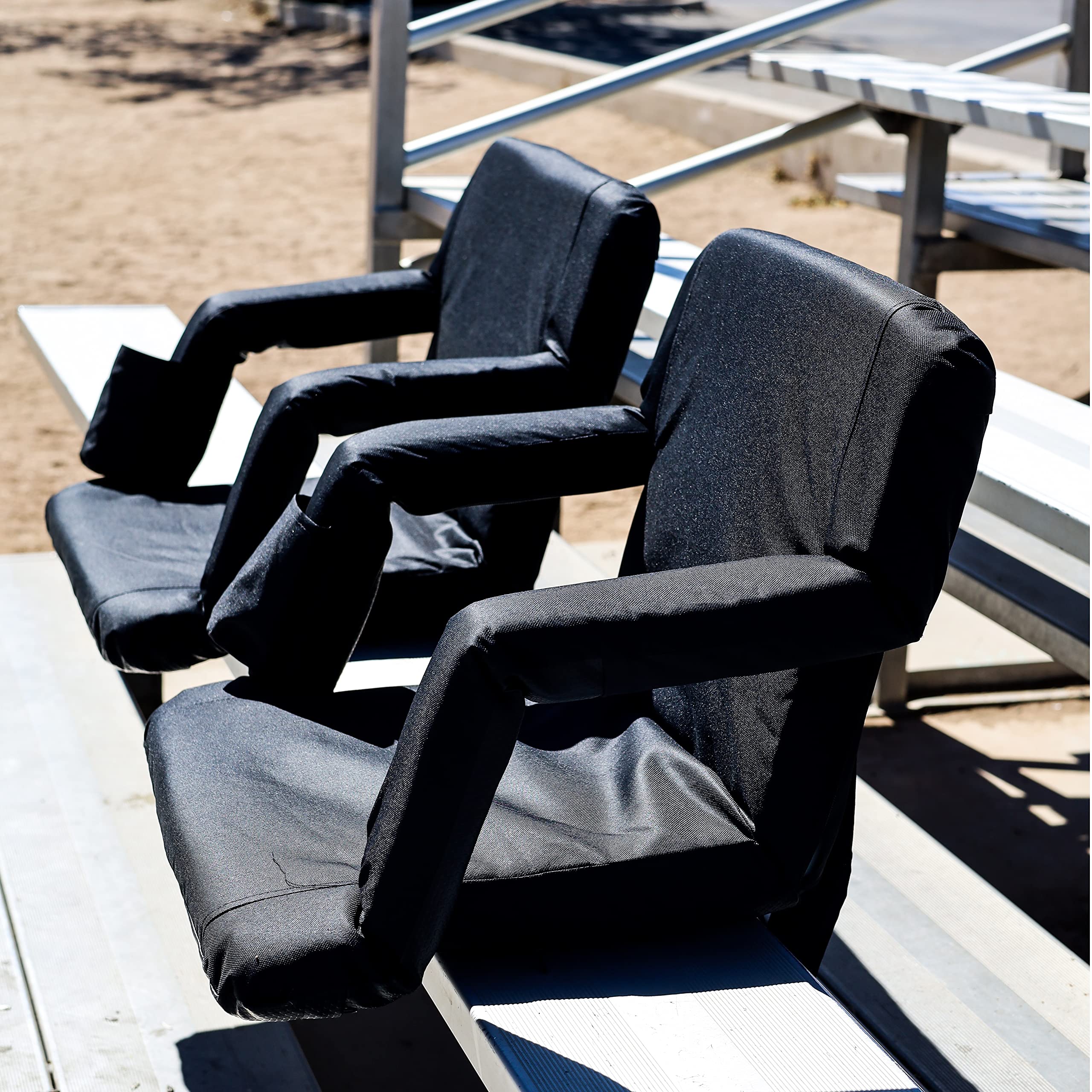 ZENY Folding Stadium Seat Chair with Back Support and Cushion for Bleachers 2 Pack, Reclining Bleacher Seat with Back, Armrests and Cup Holders