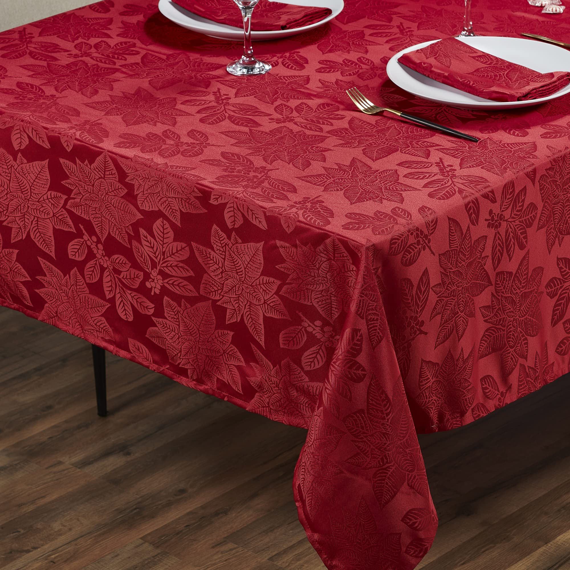 Kadut Weihnachtstischdecke, Weihnachtsstern-Blatt, rote Tischdecke (152,4 x 273,9 cm) für rechteckige Tische, robuster Stoff, Tischdecke für Ernte, Weihnachten, Urlaub, Winter und Partys