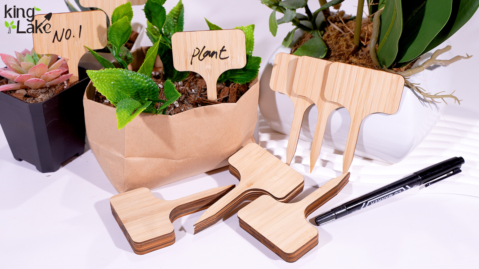 Etiquette Jardin OwnGrown Kit 60 étiquettes Jardin En Bois Avec Stylo - Ardoise Plantes Et Potager - Résistant Intempéries - 10x6cm Pancarte En Bois Pour Plantes