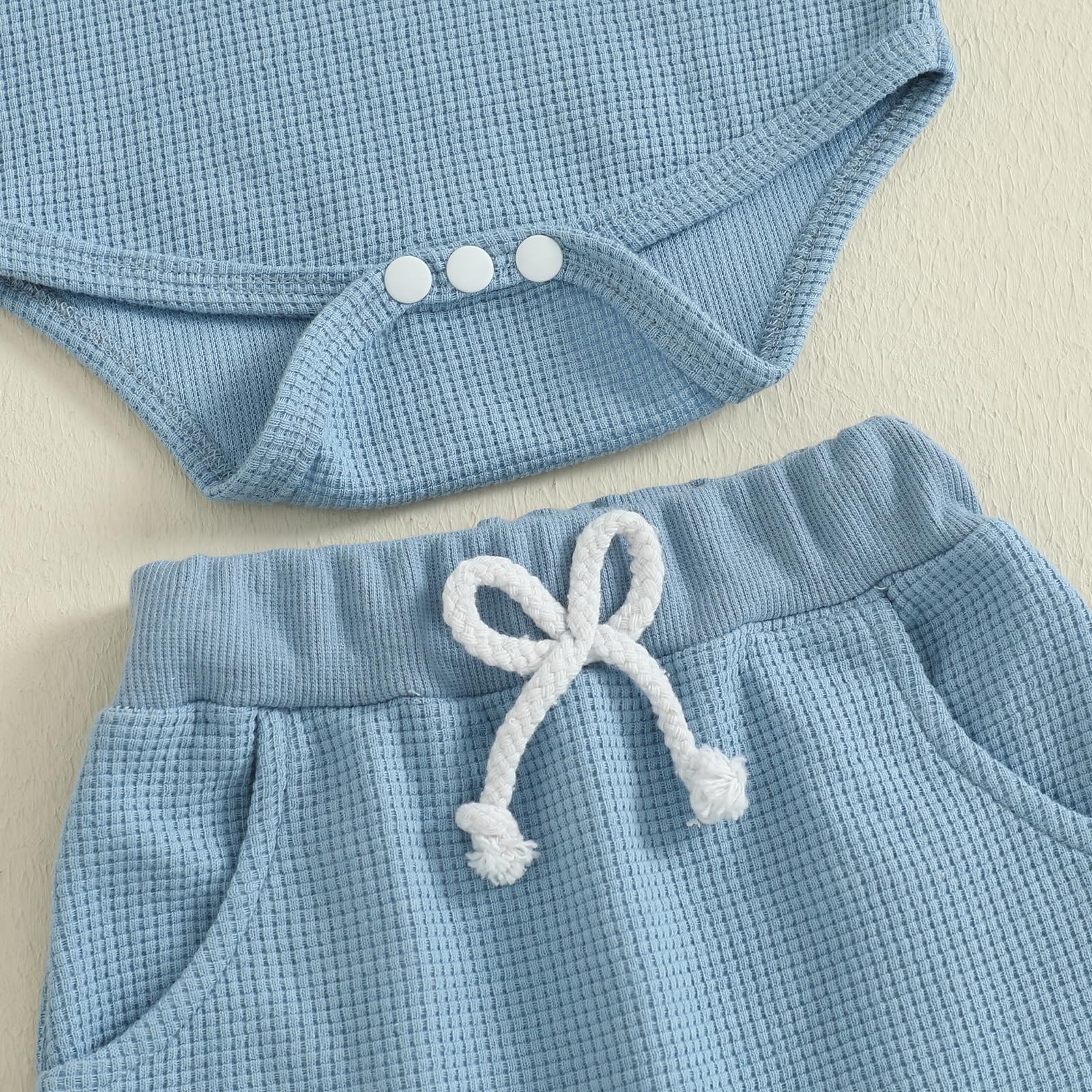 Loalirando Baby Jungen Sommer Outfit Kleidung Set Baumwolle Waffelstrick Aunties Little Bestie Langarm Oberteil + Hose Bekleidungssets für Baby-Jungen - 5