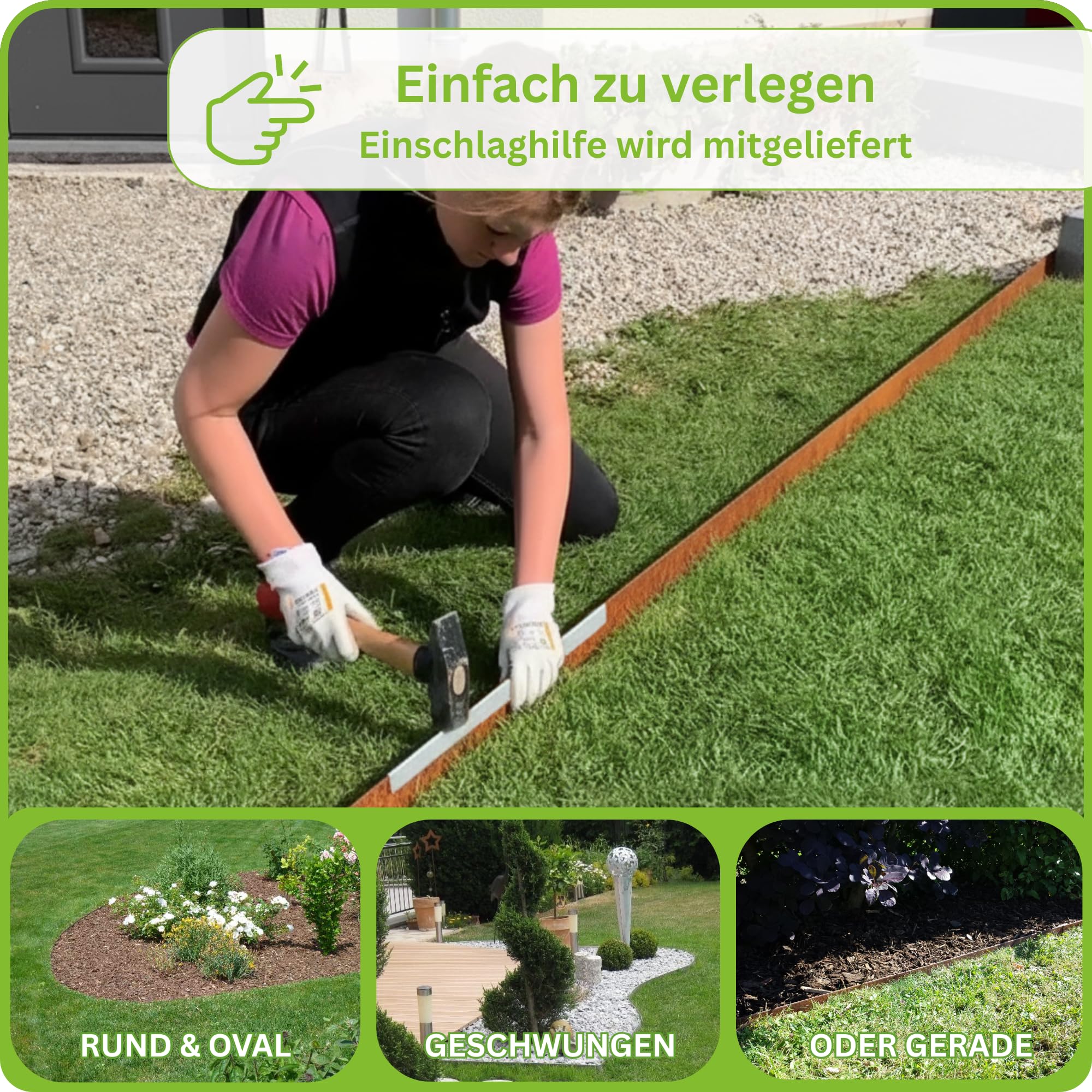 innogard Rasenkante Cortenstahl L10m H20cm - Flexible Beeteinfassung 1 mm stark Rasenkantenband für Garten Beetbegrenzung Beetumrandung