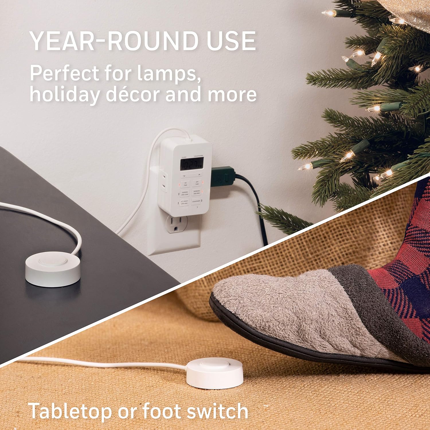UltraPro Indoor Plug-in Digital Timer, ON/Off Button, Custom Settings, Presets/Countdown, 2 Polarized Outlets, Ideal for Lamps, Hard-to-Reach Lighting, Seasonal, LED, 45183 - - 
