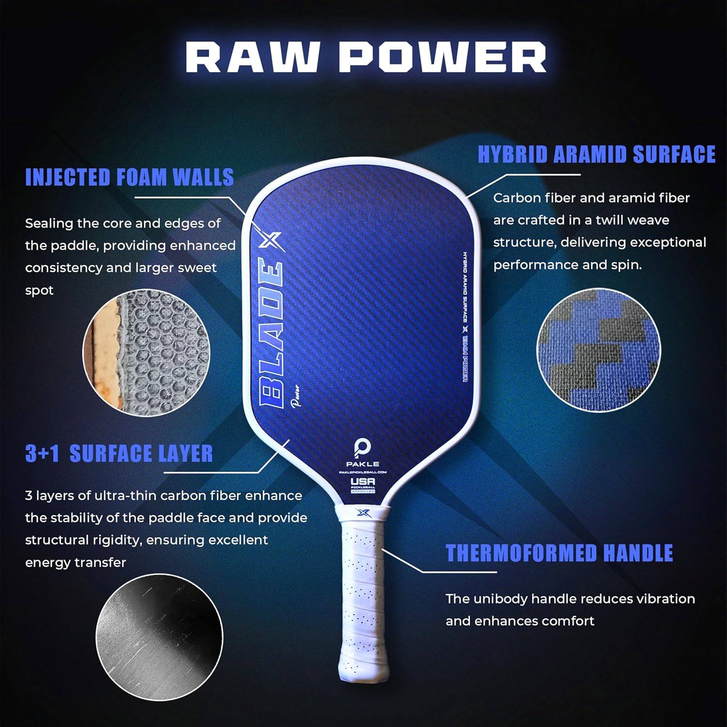 Pro Aramid Fiber Pickleball Paddles, USAPA Approved Pickleball Thermoformed Racket, Premium Aramid Fiber& Carbon Fiber Surface, 13mm Power & 16mm Control