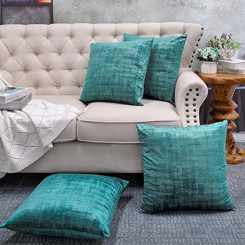 Home Soft Things Juego de 4 fundas de almohada de terciopelo texturizado, 20 x 20 pulgadas, color verde azulado profundo, fundas de almohada