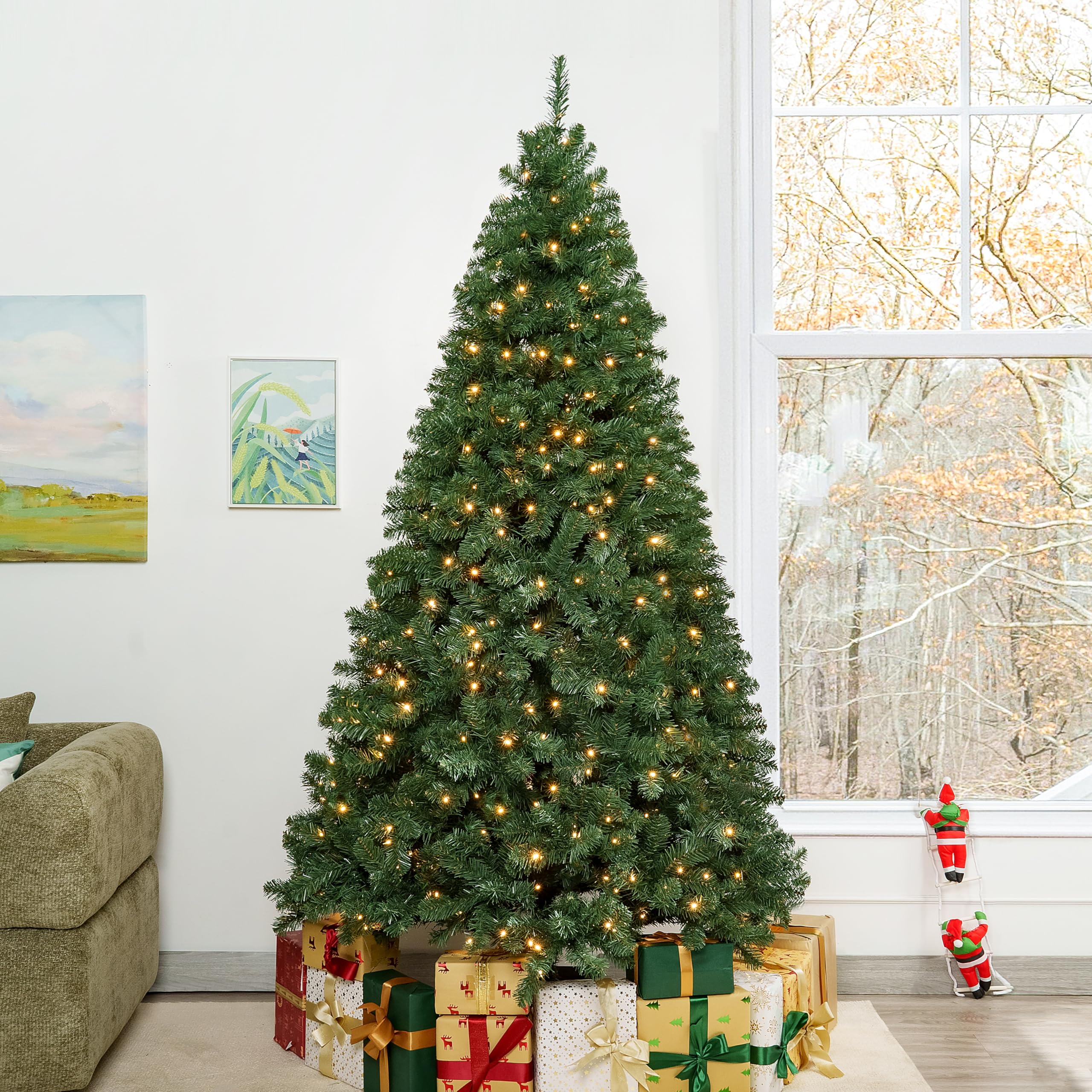 7.5ft-Christmas-Tree- Artificial-Decorations-Holiday Tree - with 1346 Branch Tips and Metal Stand for Home Office Party,Green