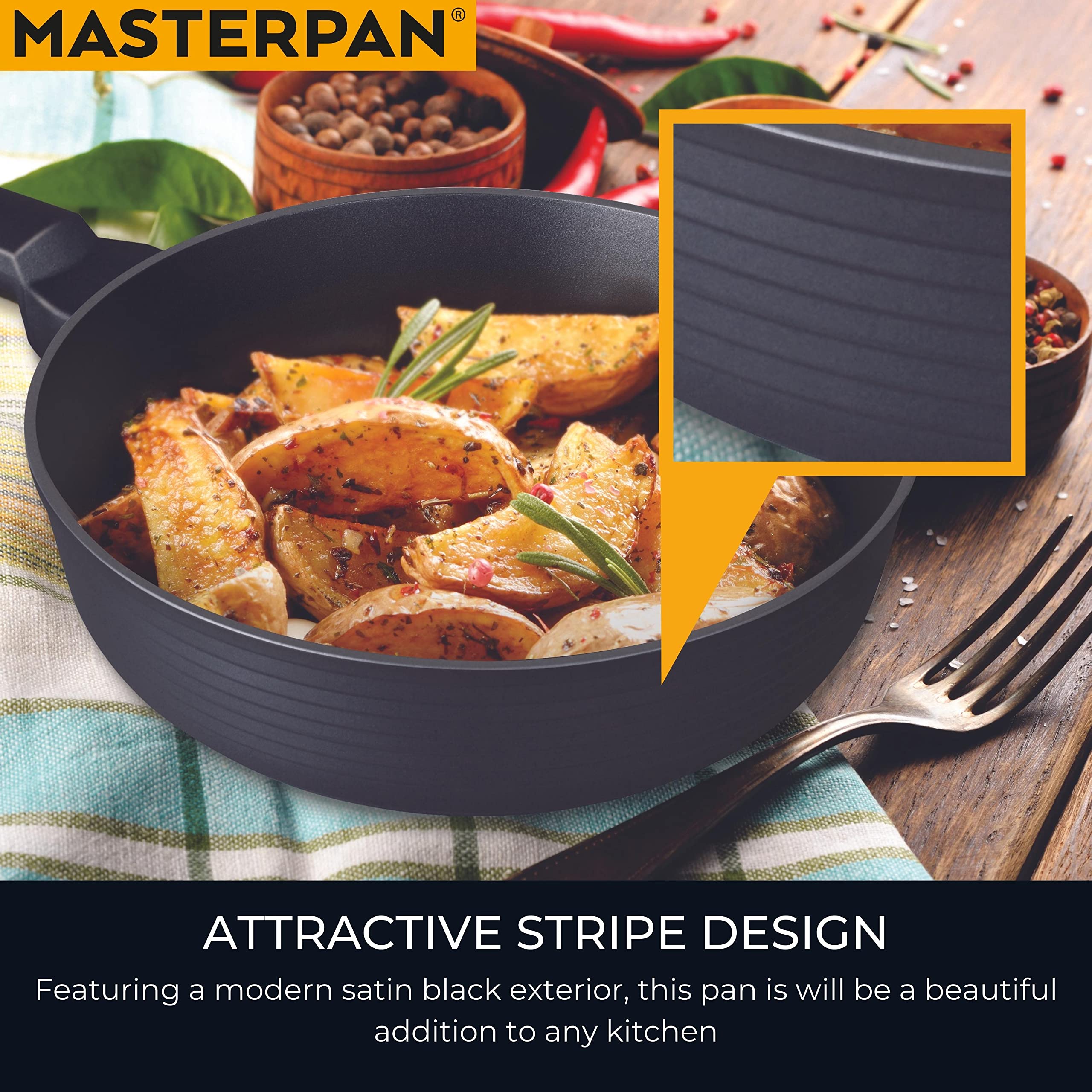 MasterPan Designer Series Non-Stick Cast Aluminum Fry Pan, Black, 9.5