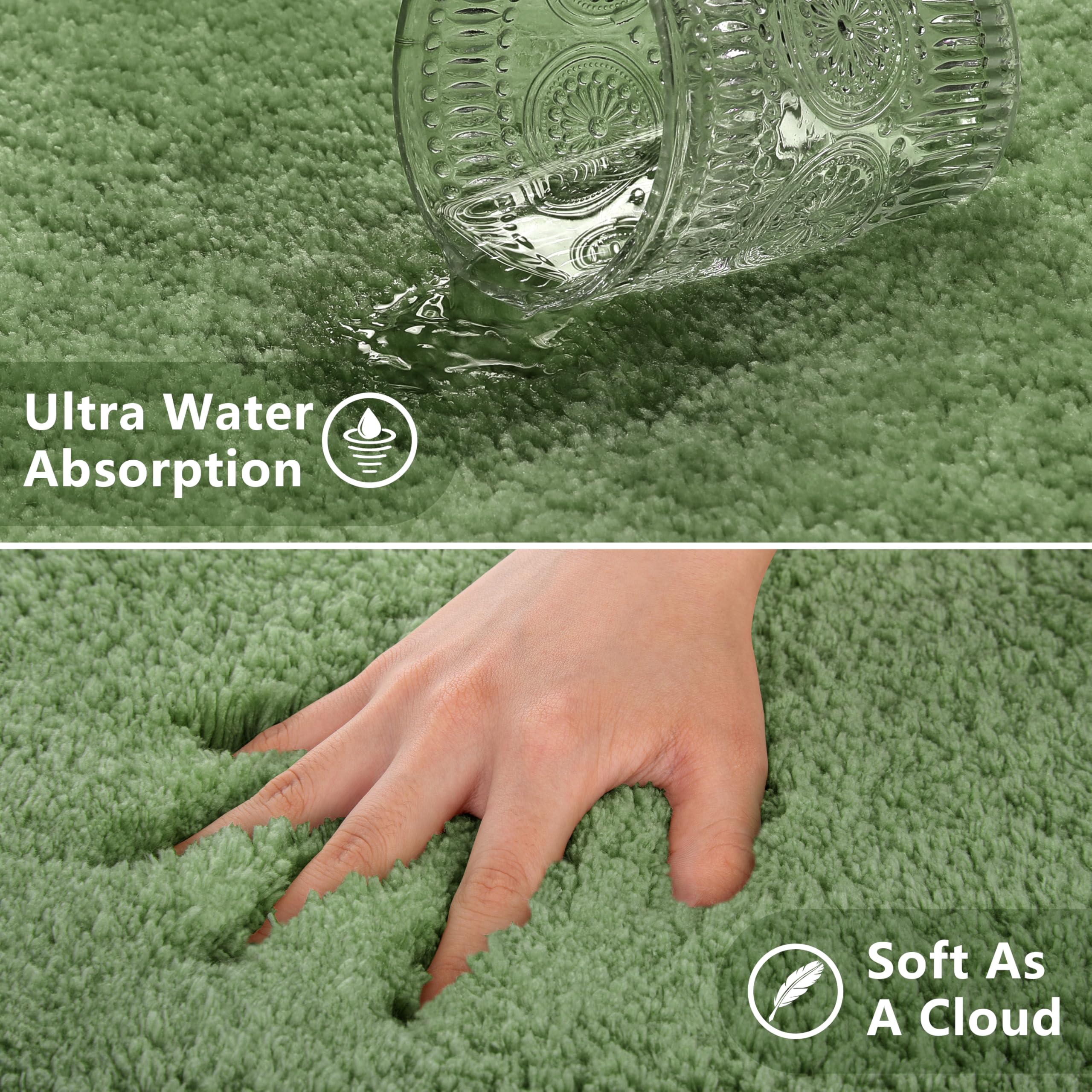 VANZAVANZU Non Slip Bath Mat, Threefold Lifespan, Super Soft Absorbent, Green, 50 x 80cm - Image 4
