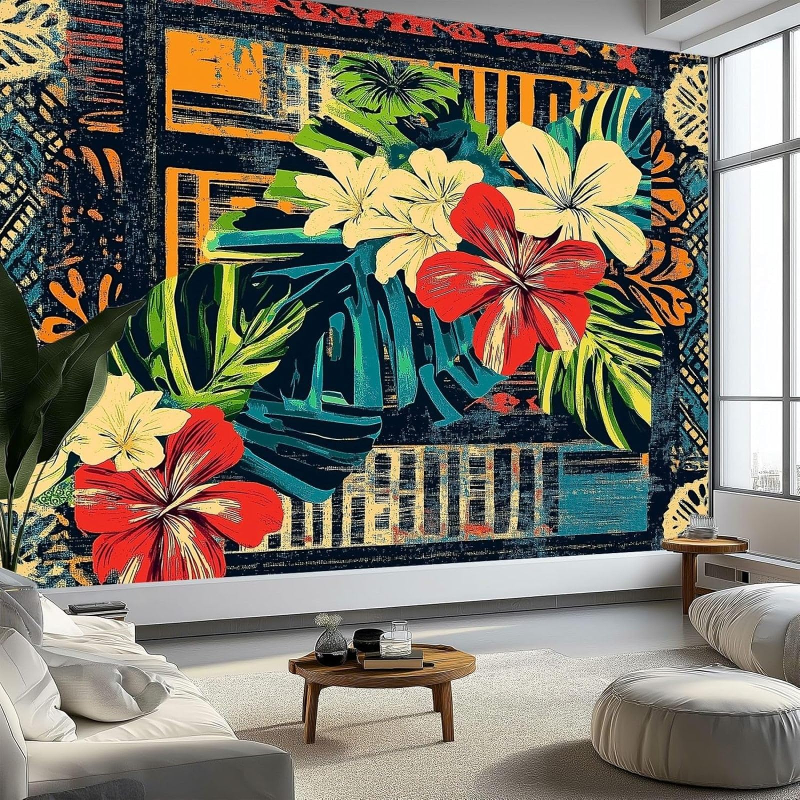 kfjhgbdshhj Vintage Tropical Floral Wallpaper, Non-Woven, Modern Wall Decor Design, Wall Decoration for Living Room and Bedroom, Colorful, 200cm x 140cm