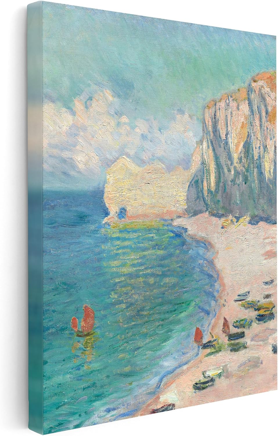 Poster Master Claude Monet Canvas - Beach and the Falaise d'Amont Painting Print - Impressionism Art - Gift for Men, Women - Decor for Bedroom, Ocean or Beach House - Available in 8x10 to 30x40
