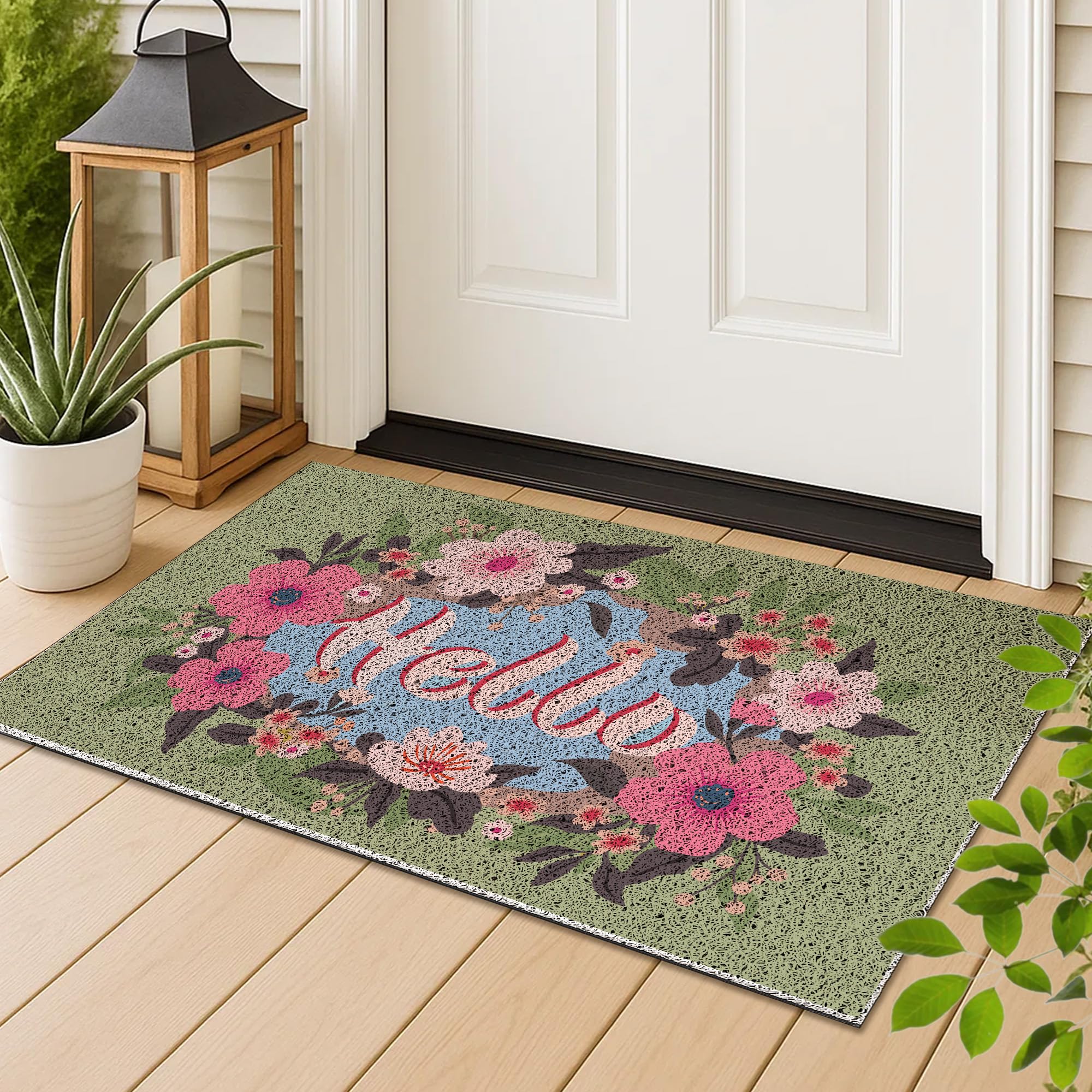 Spring Doormat ,Front Door Mat Indoor Entrance, Hello Flora Welcome Mats for Front Door,Absorbent Dirt & Durable 17’’X30’’ Non-Slip,Easy Clean, Door