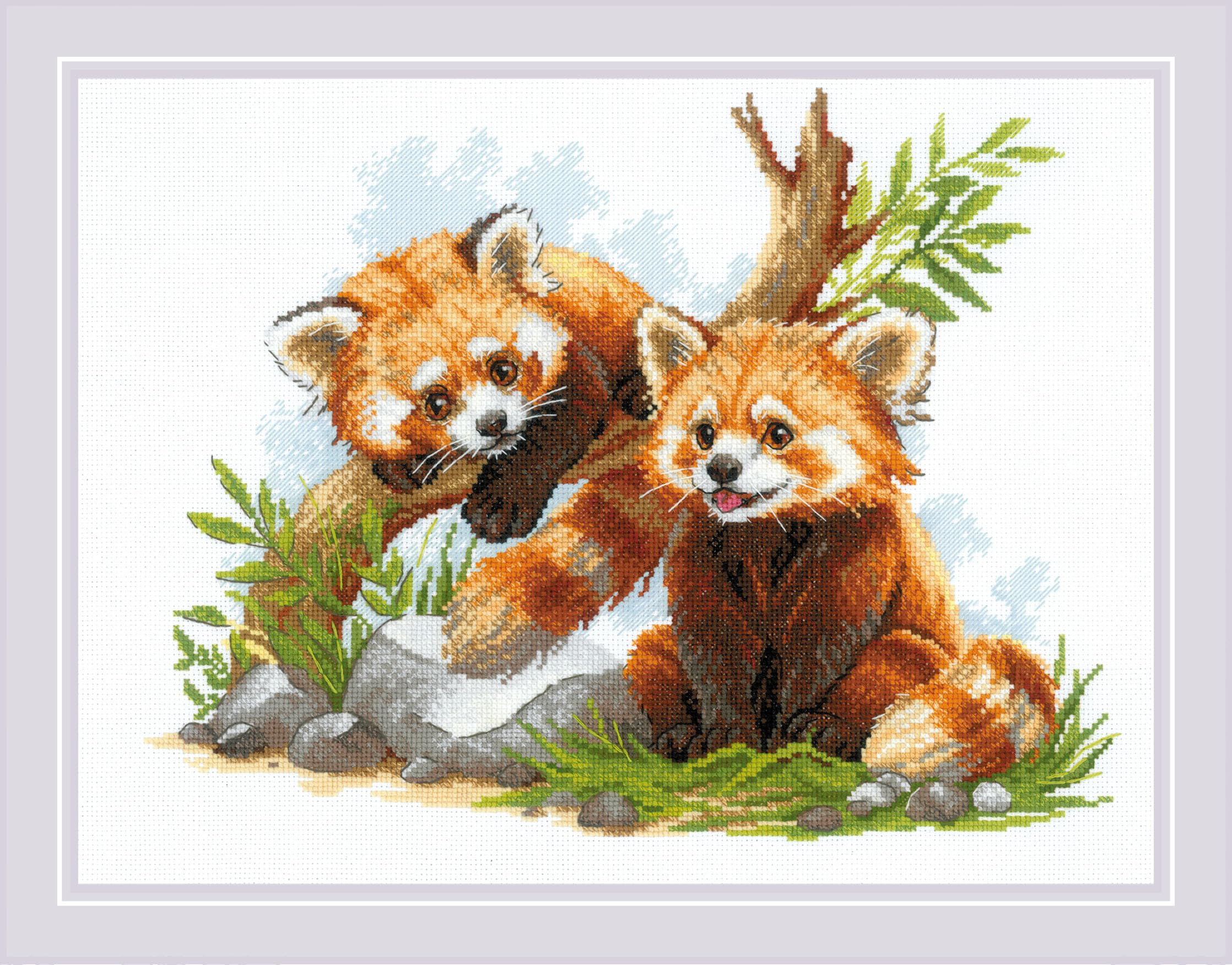 Riolis Multicolor - Red Panda Cubs 2257, Animals Cross Stitch Kits 15¾"X11¾, Cross Stitch Kits For Beginners & Advanced, Crossstitching Kits Adult, Counted Stitching Kits, Nature Embroidery Kit