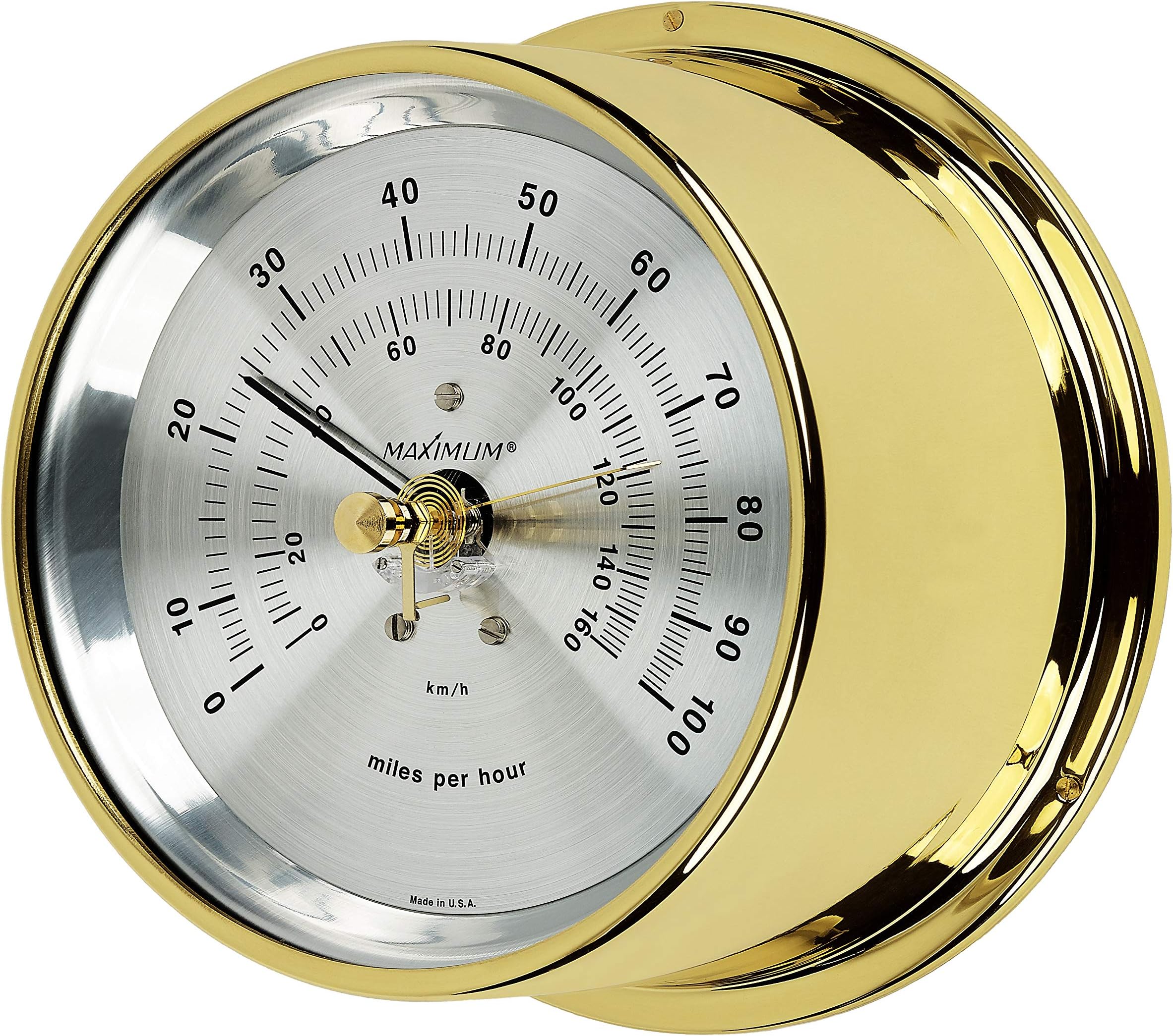 Maximum Vigilant Wind Speed Analog Instrument - Brass Case, Silver Dial