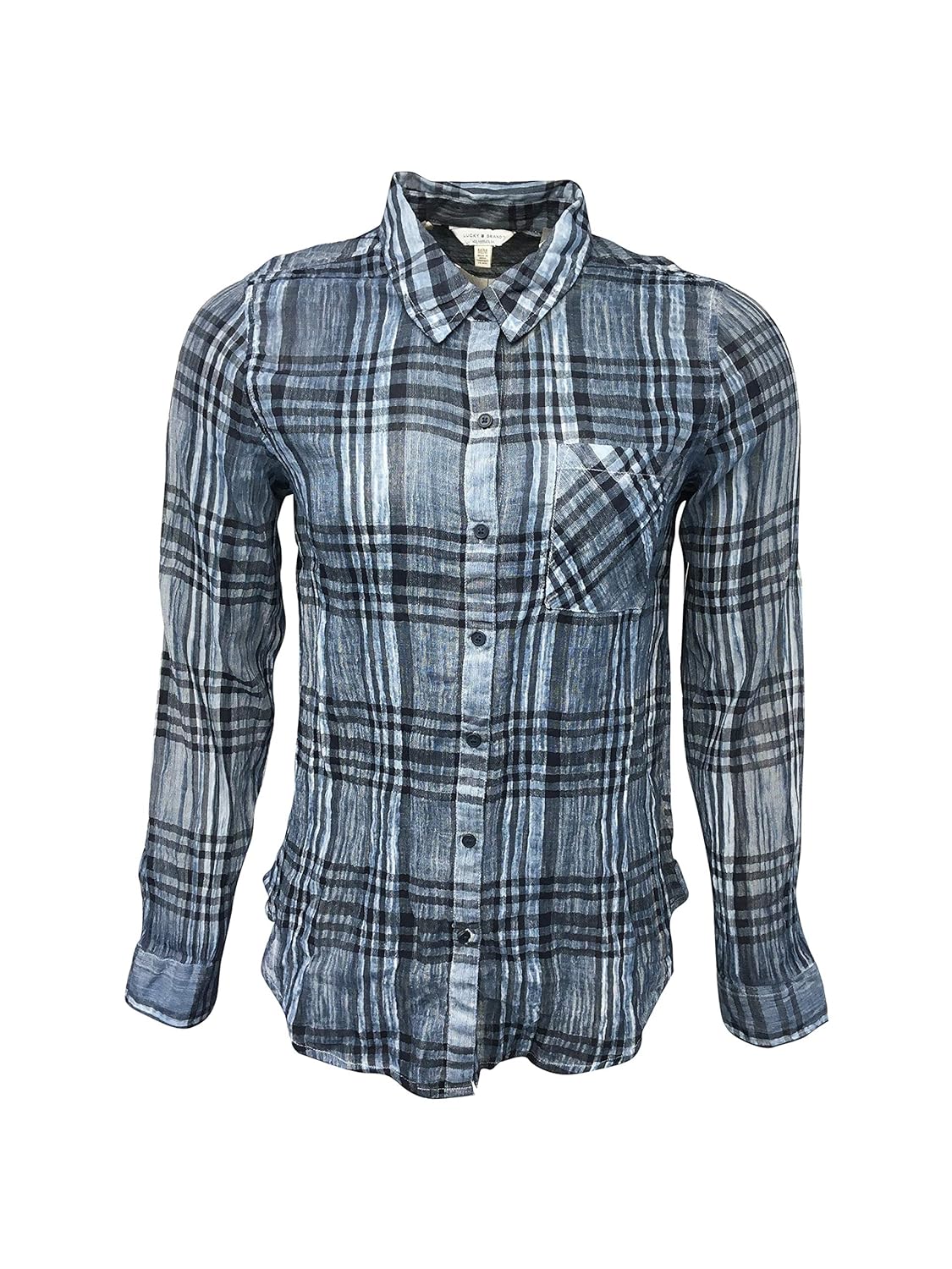 Buy Lucky Brand Women's Gauze Button Down Shirt, Blue/Multi, Large at