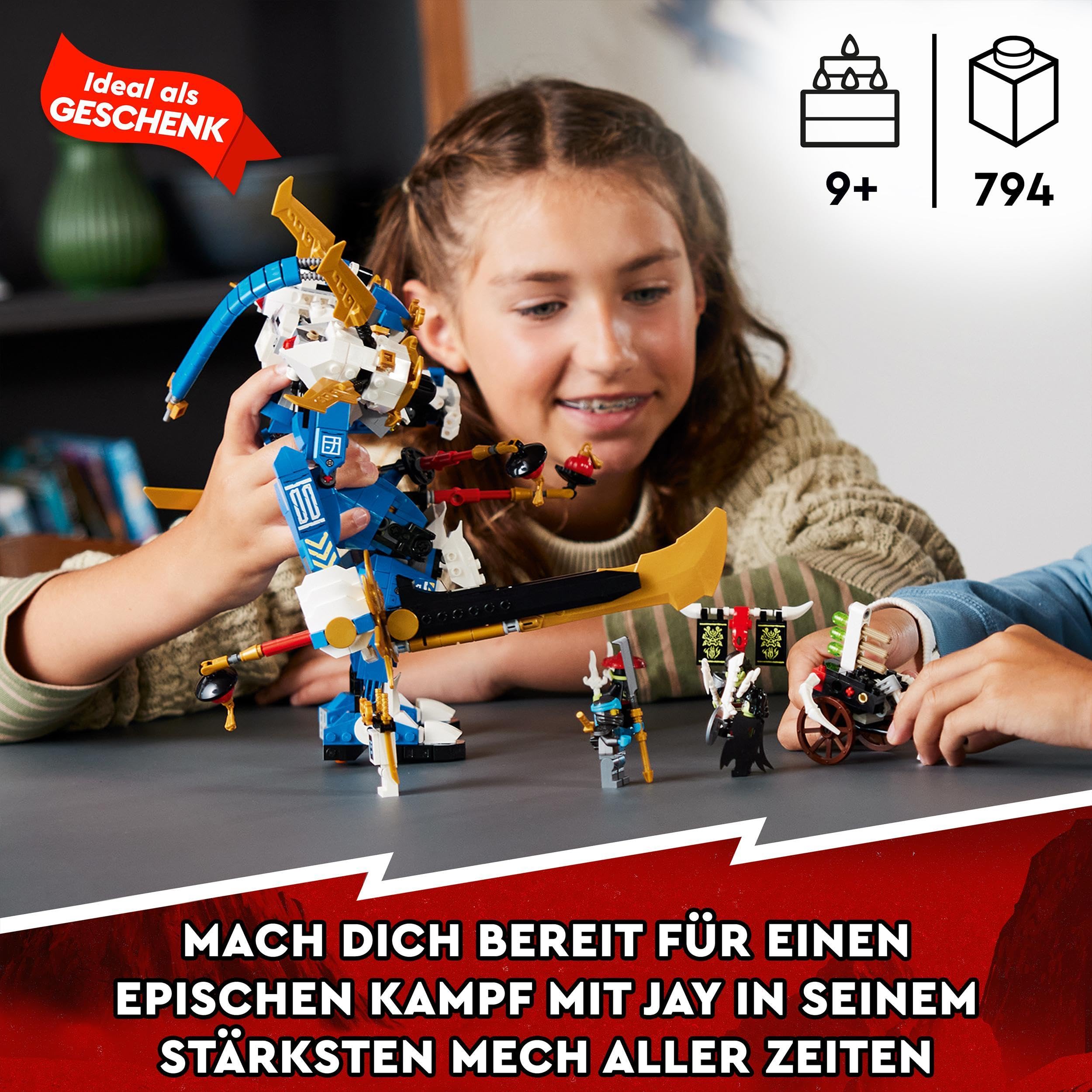 LEGO NINJAGO Jays Titan-Mech, Ninja-Spielset mit Jay, Nya und grüner Skelett-Krieger Minifiguren, Geschenk zum Geburtstag für Kinder ab 9 Jahren 71785