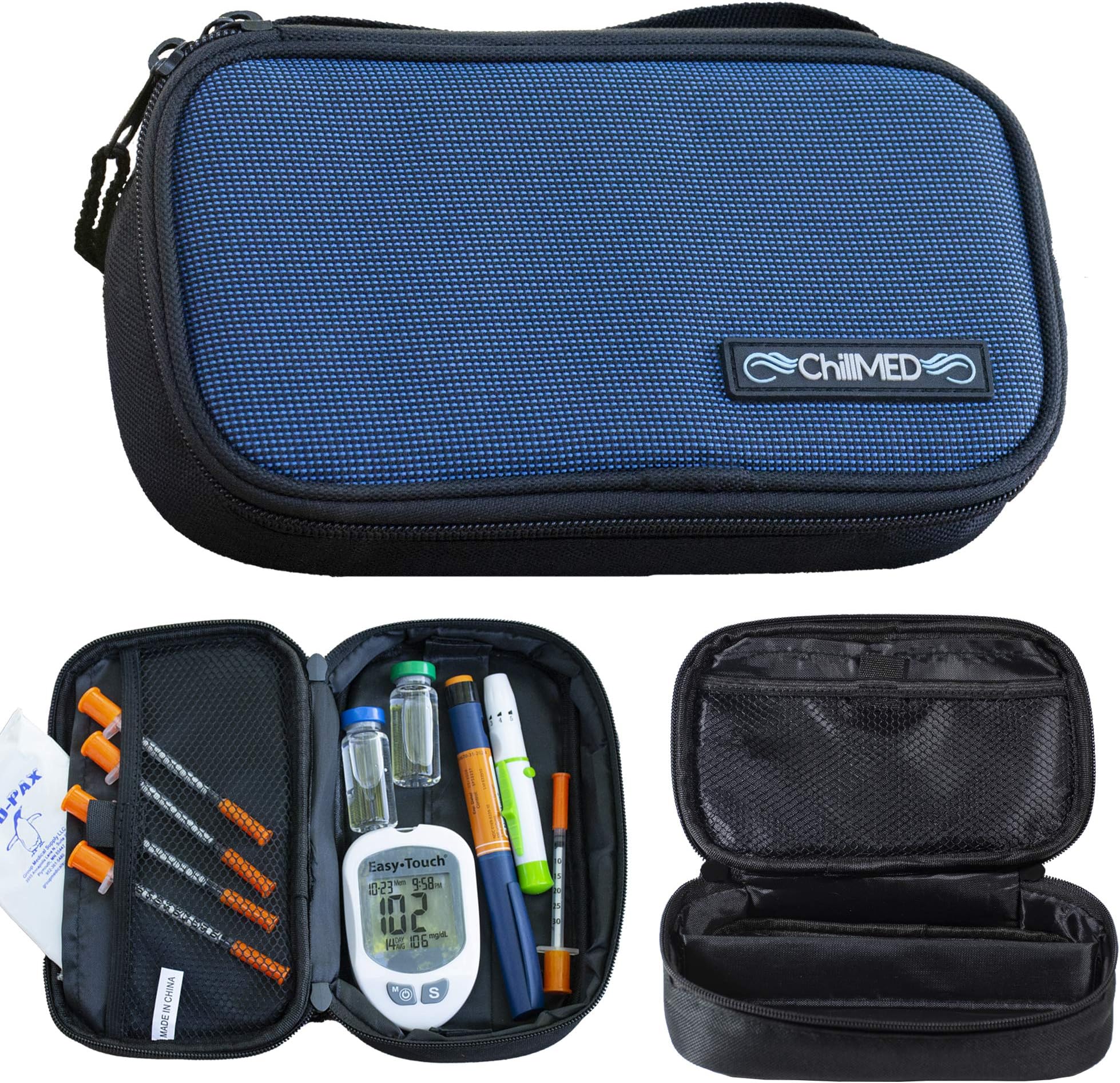 to-Go Medication Kit - Compact Cooler Bag to Organize Insulin, Migraine Medication, and More - Includes 3 oz Reusable Cold Pack - Up to 3 Hours of Cool Time (Blue)