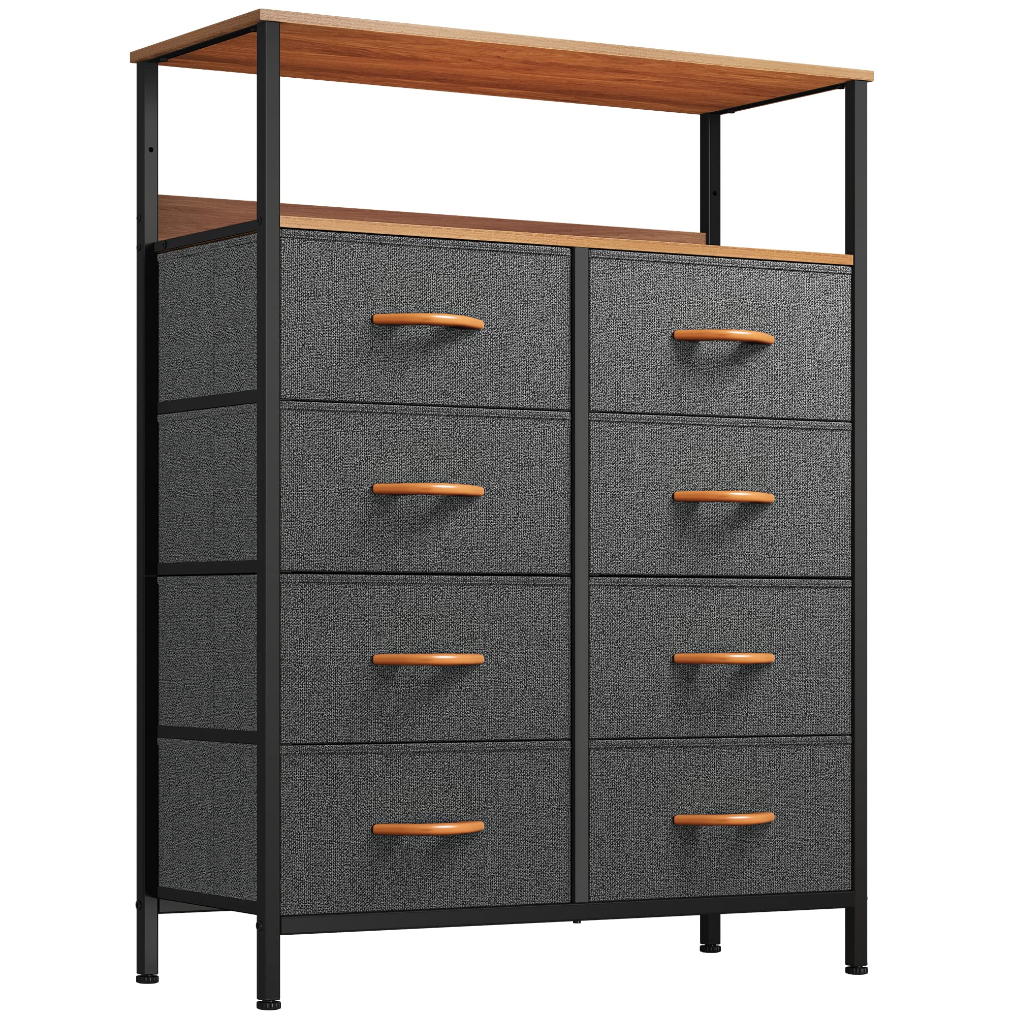 YITAHOME Chest of Drawers with 8 Drawers, Fabric Dressers with Shelves,Easy Pull Handle,Sturdy Steel Frame,Storage Drawers for Bedroom, Closet, Clothes,Dark Grey