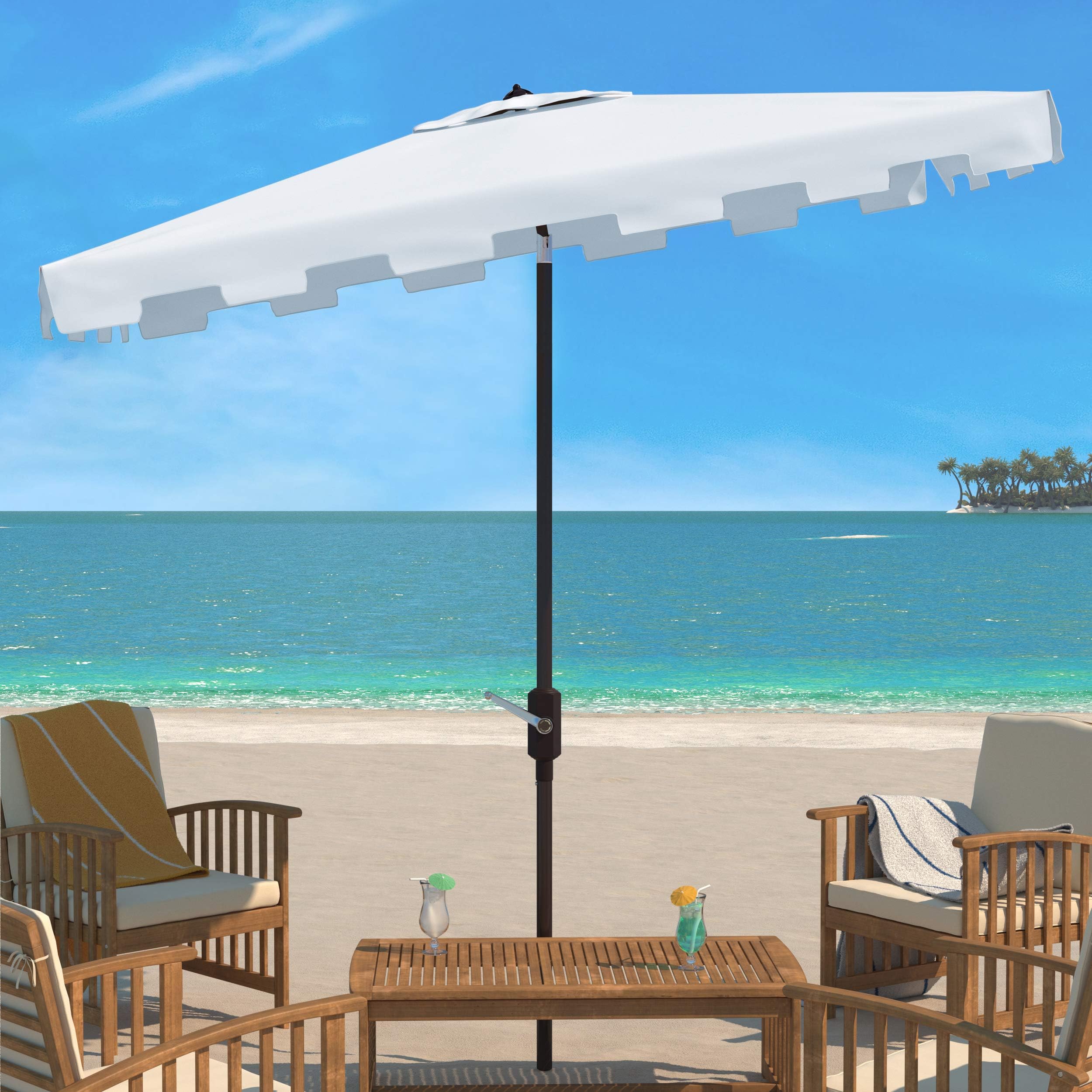 SafaviehPAT8300K Outdoor Zimmerman White 6'6" x 10' Rectangle Market UV Protected Umbrella
